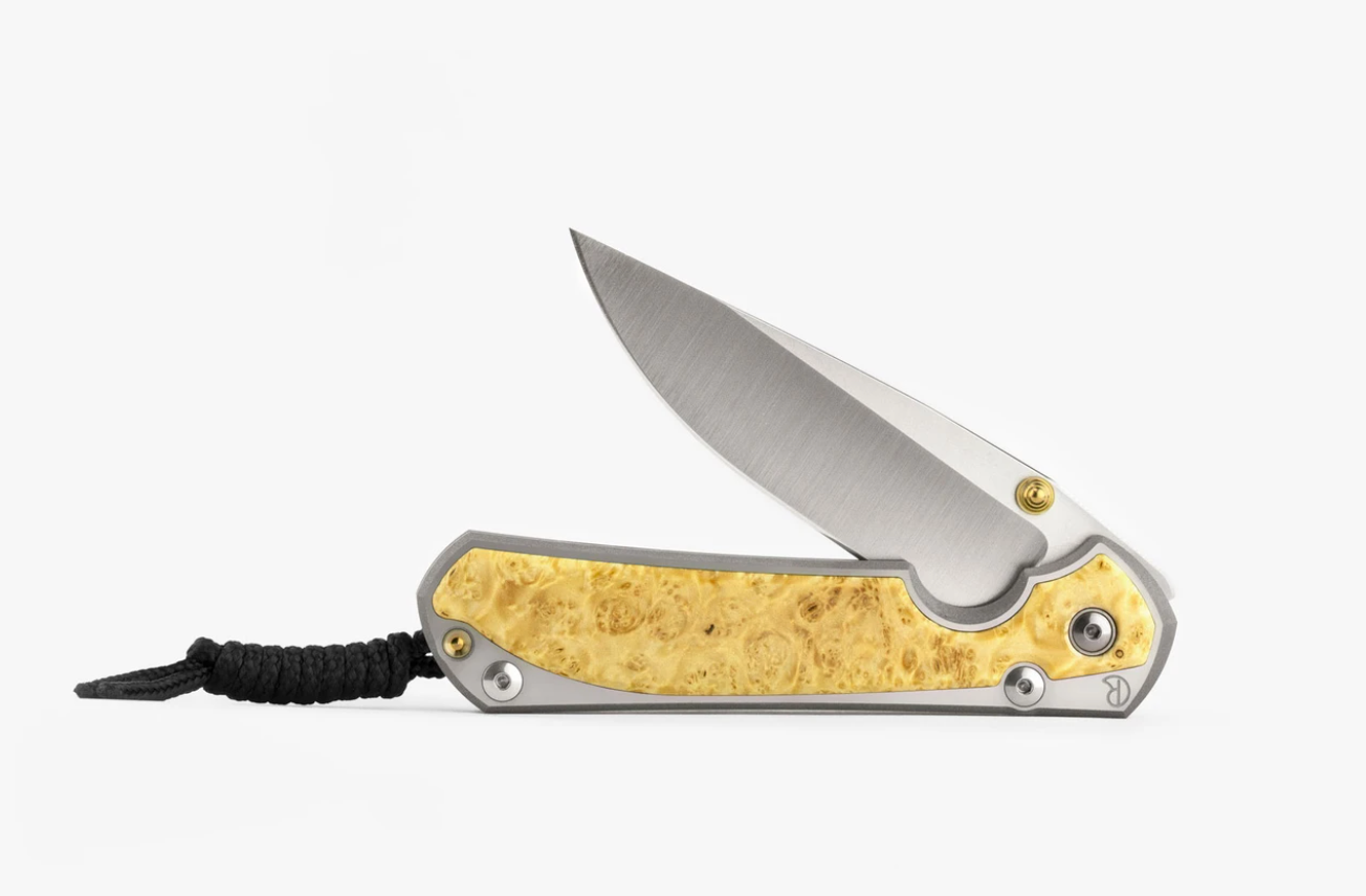 Chris Reeve Knives Large Sebenza 31 Drop Point Folding Knife with Box Elder Wood Inlay & Polished Titanium Handles - EDC, Outdoor, Camping, Hunting, Survival Gear