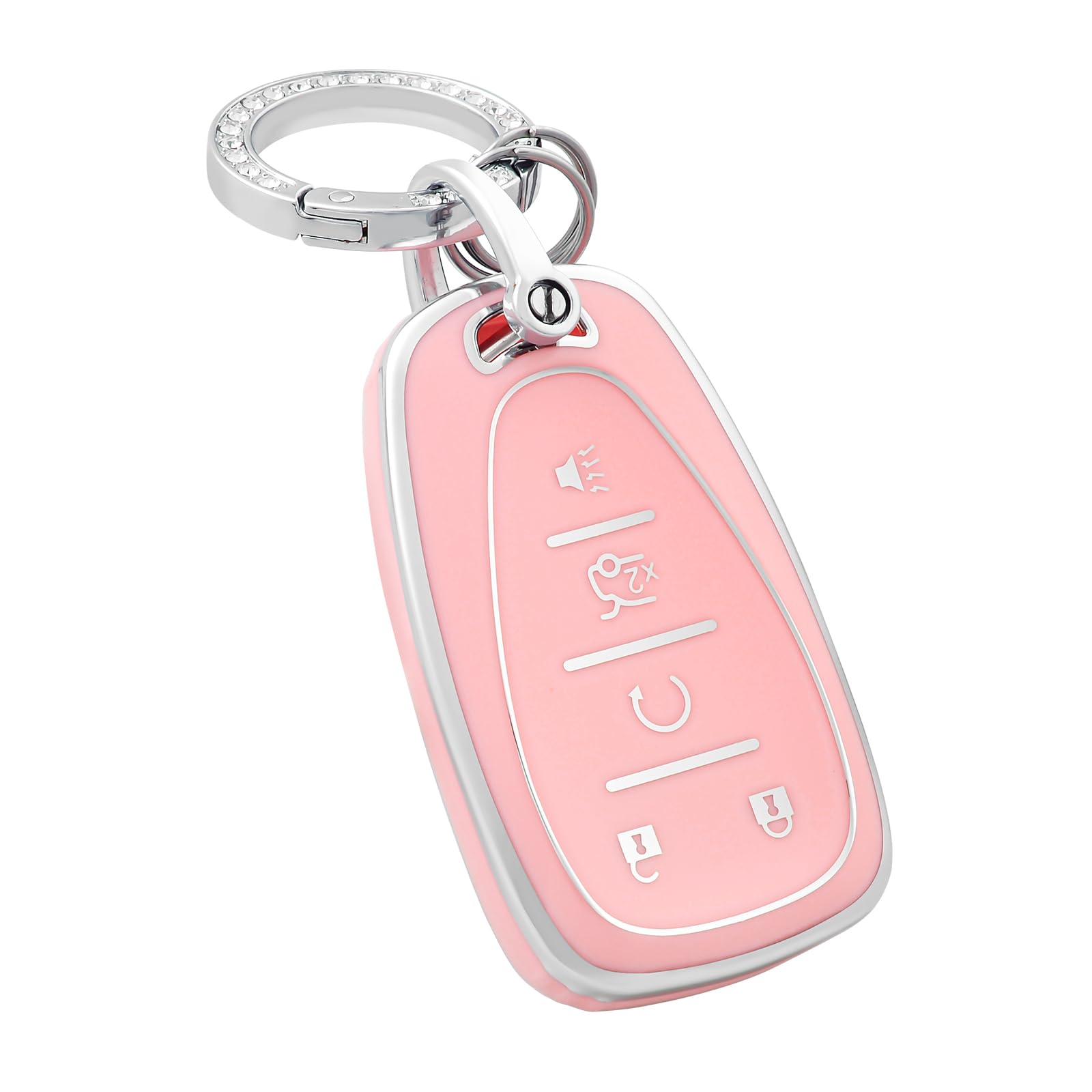 Soft TPU Key Fob Cover for Chevrolet - Compatible with Chevy Equinox, Malibu, Camaro, Traverse Smart Key | Durable Protective Case with Keychain | Perfect for Car Keys Protection & Easy Identification (Pink)