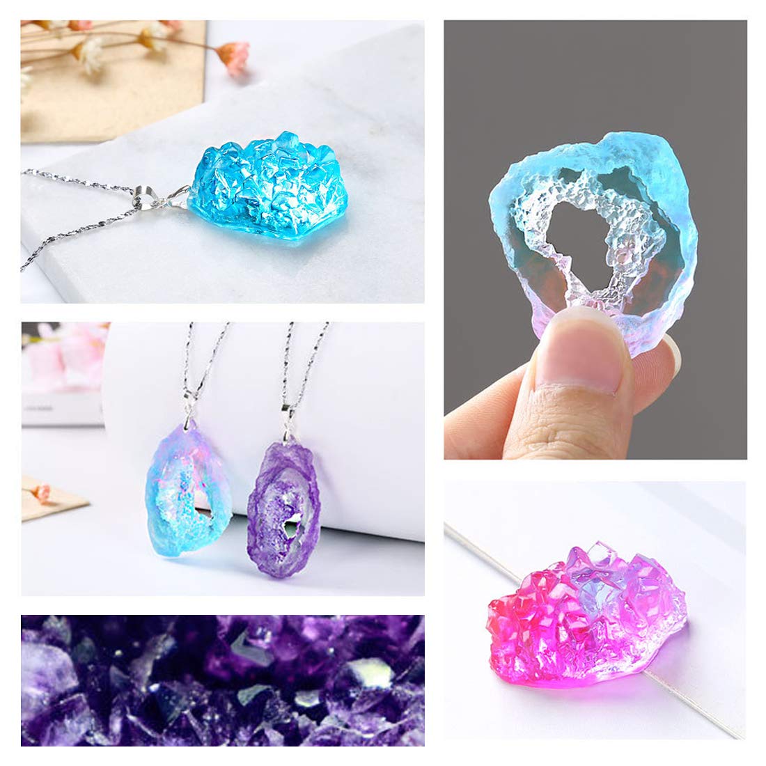 FineInno 4PCS Crystal Cluster Resin Molds - Small Quartz Silicone Molds for Epoxy Resin Casting, DIY Jewelry Making, Pendant Craft - Perfect for Home Decor, Gift Making & Geode Art Projects