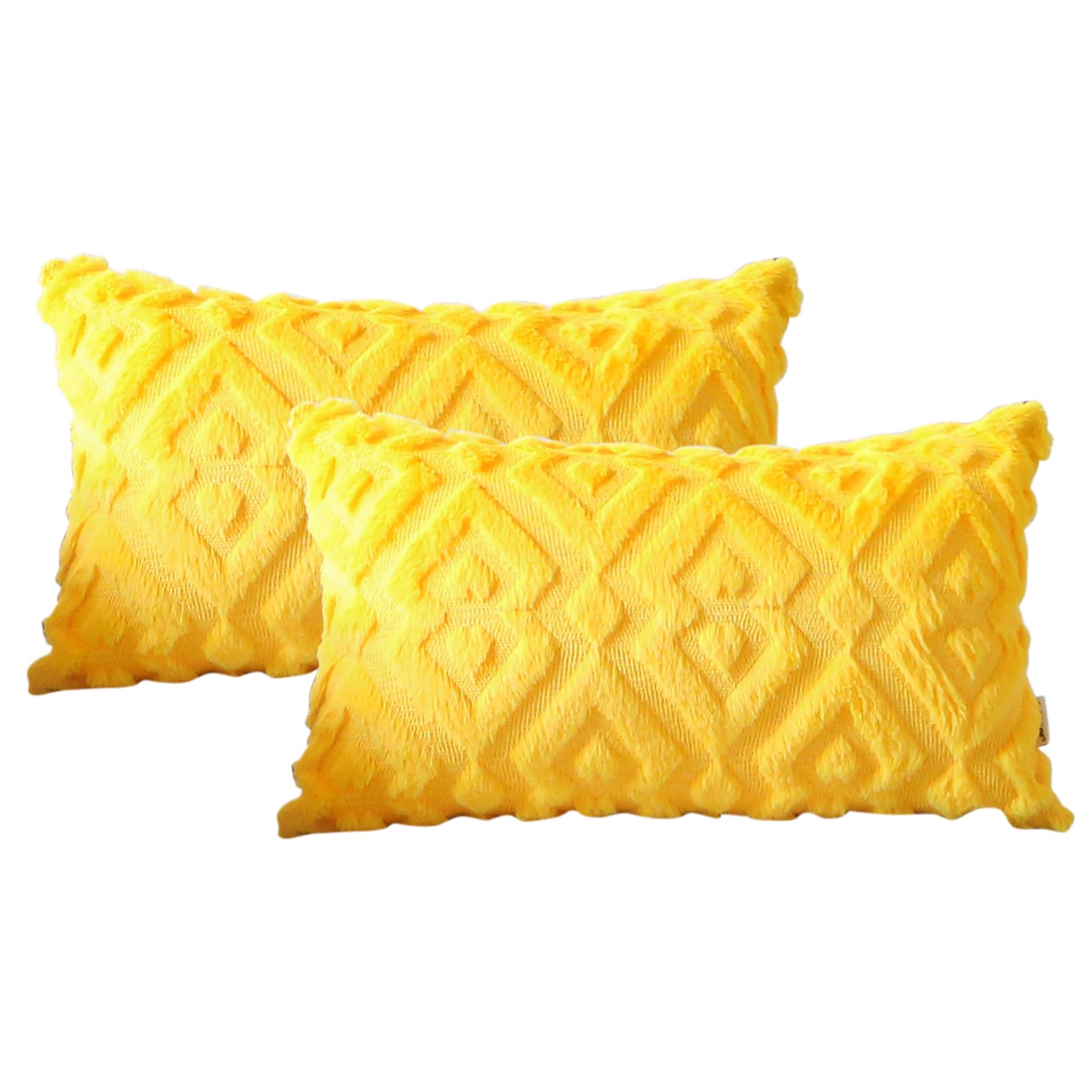 Artscope 2-Pack Soft Plush Short Wool Velvet Decorative Throw Pillow Covers - Luxury European Style Cushion Covers for Sofa & Bedroom - Diamond Pattern in Orange & Yellow (12x20 Inches) - Perfect for Home Decor, Living Room Accent & Cozy Bedding