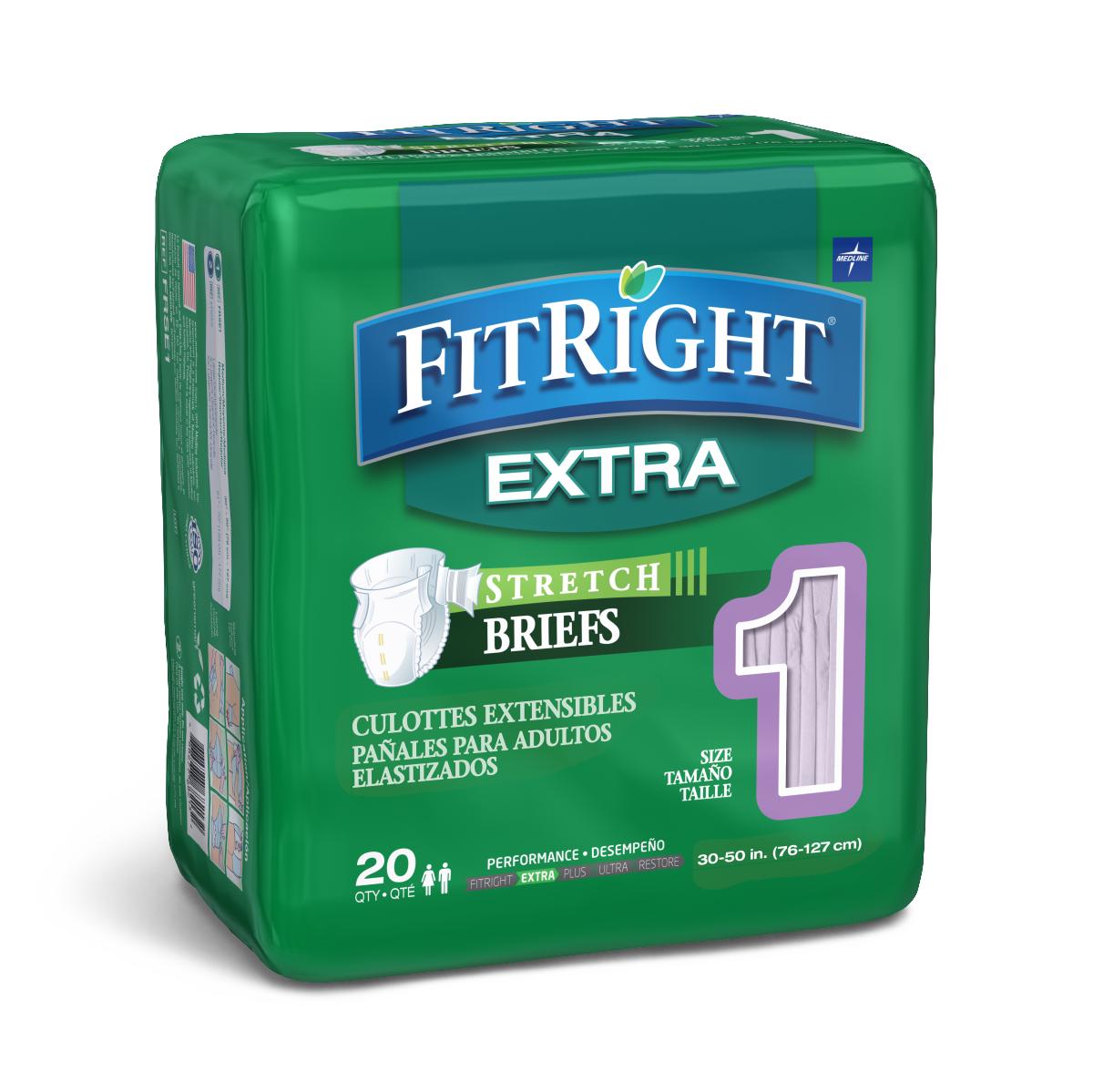 Medline FitRight Extra Stretch Briefs - Comfortable Adult Incontinence Underwear for Women & Men | Ideal for Overnight Protection, Post-Surgery Care & Active Lifestyles