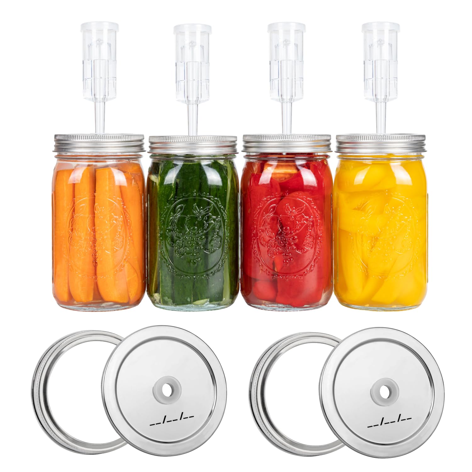 Jillmo 6-Pack Wide Mouth Mason Jar Fermentation Lids Kit - BPA-Free Airlock Lids for Pickling, Fermenting Vegetables & Kombucha - Perfect for Home Brewing, Canning & Food Preservation (Jars Not Included)