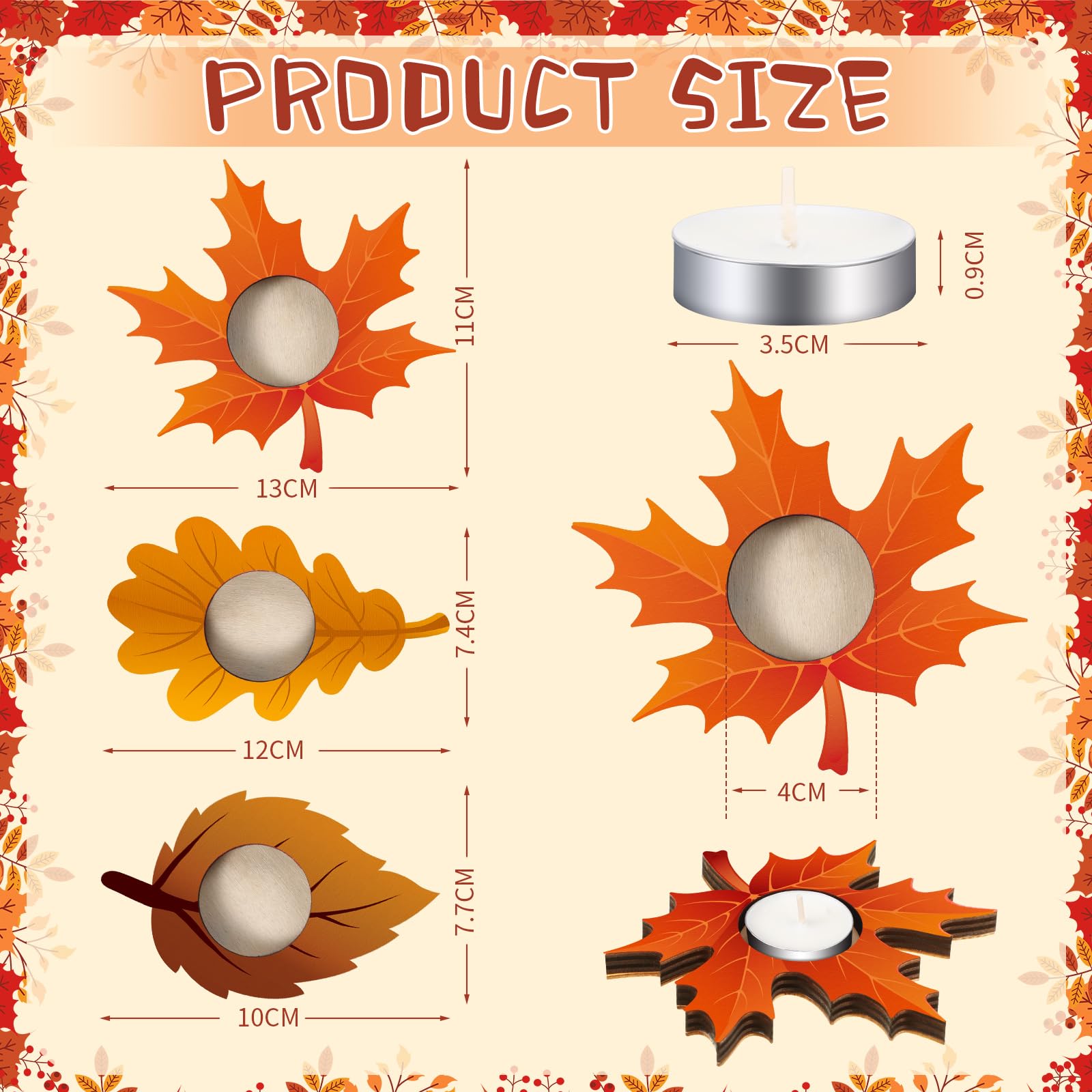 6 Pcs Fall Thanksgiving Candle Holders with 10 White Candles - Maple Leaf Harvest Table Centerpiece Decor, Tealight Holders for Home, Autumn Party, Mantel & Tabletop Decorations - Perfect for Thanksgiving Dinner, Fall Weddings & Cozy Home Ambiance
