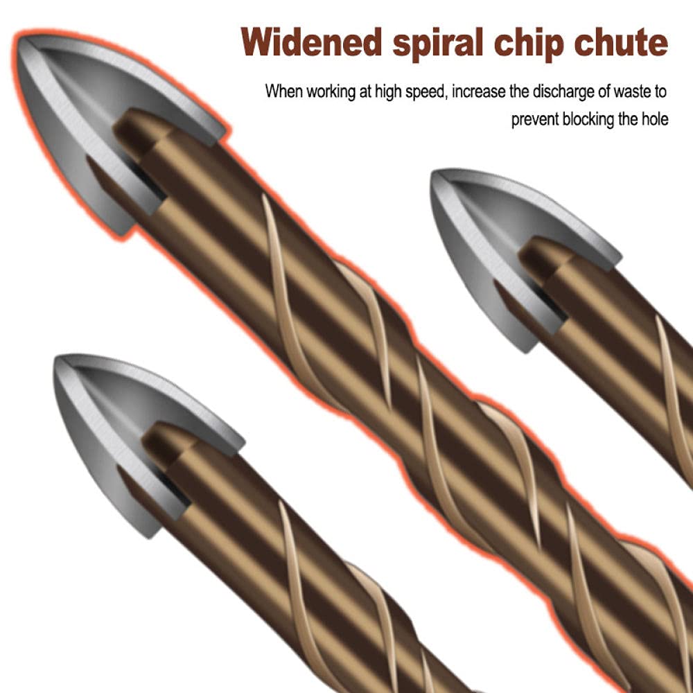 High-Performance Cross Alloy Drill Bit Set with Hex Handle & Spiral Groove - 4 Blades for Tile, Glass, Ceramics, Plastic & Steel (6MM) - Perfect for Home DIY Projects, Construction & Metalworking