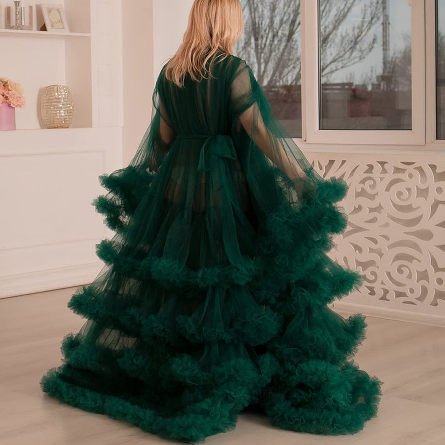 Elegant Tulle Robe Dress - Long Nightgown & Bathrobe for Women, Maternity Sleepwear Gown, Perfect for Pregnancy Photoshoot & Bridal Boudoir Photography