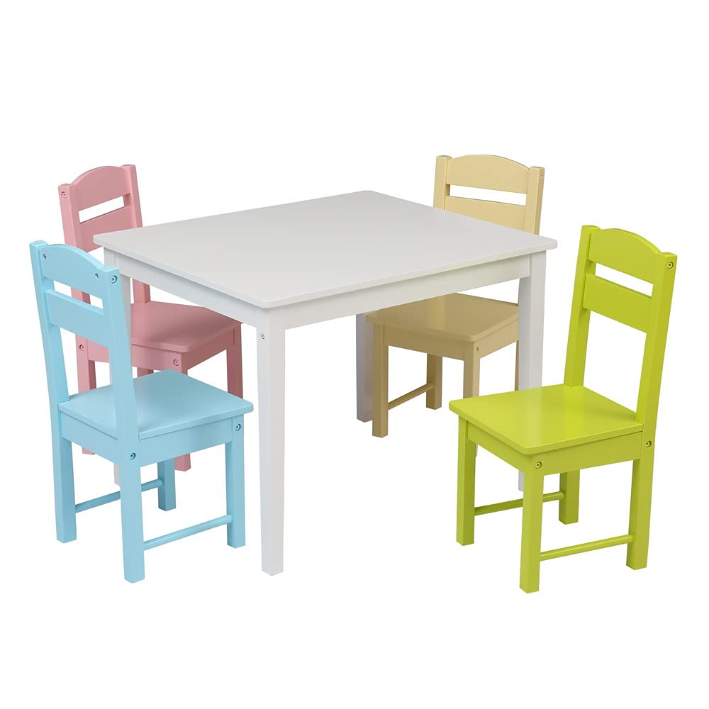 **Kids Wooden Table and Chair Set - 5 Piece Children's Activity Table with 4 Chairs - Durable Wooden Picnic Table for Toddlers & Preschoolers - Colorful Playroom Furniture for Learning & Snack Time**