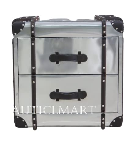 AERO Side Table - Modern Aviator Design Aluminum Bedside Table with 2 Drawers - Perfect for Living Room, Bedroom & Office Furniture
