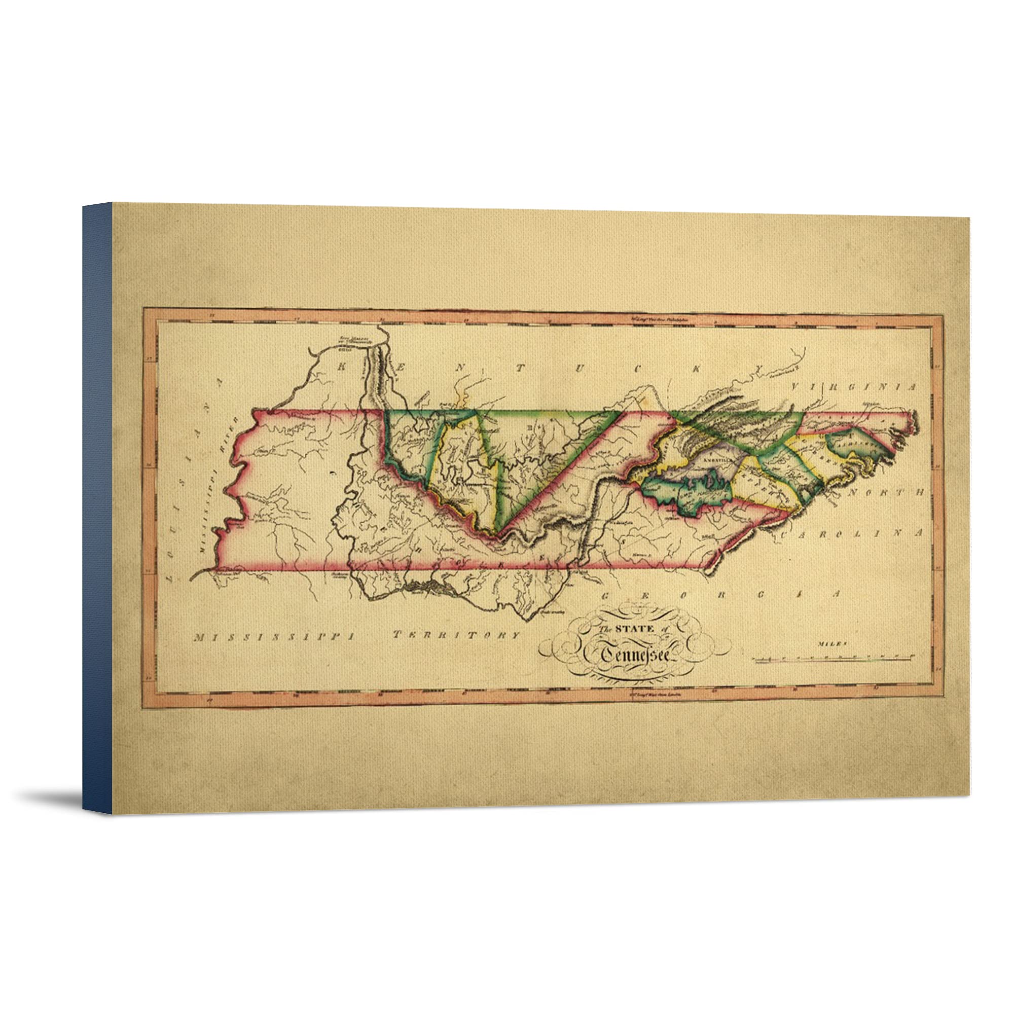 Lantern Press Tennessee 1817 Panoramic Map - 16x24 Wrapped Canvas Wall Art Decor for Living Room, Office & Home Decoration | Vintage Style Historical Wall Artwork