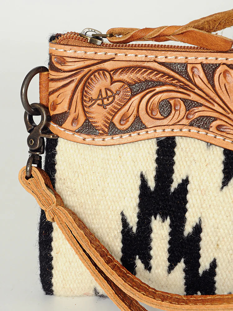 American Darling Black & White Aztec Tooled Leather Clutch Purse - Stylish Evening Bag for Women, Perfect for Parties, Weddings & Date Nights