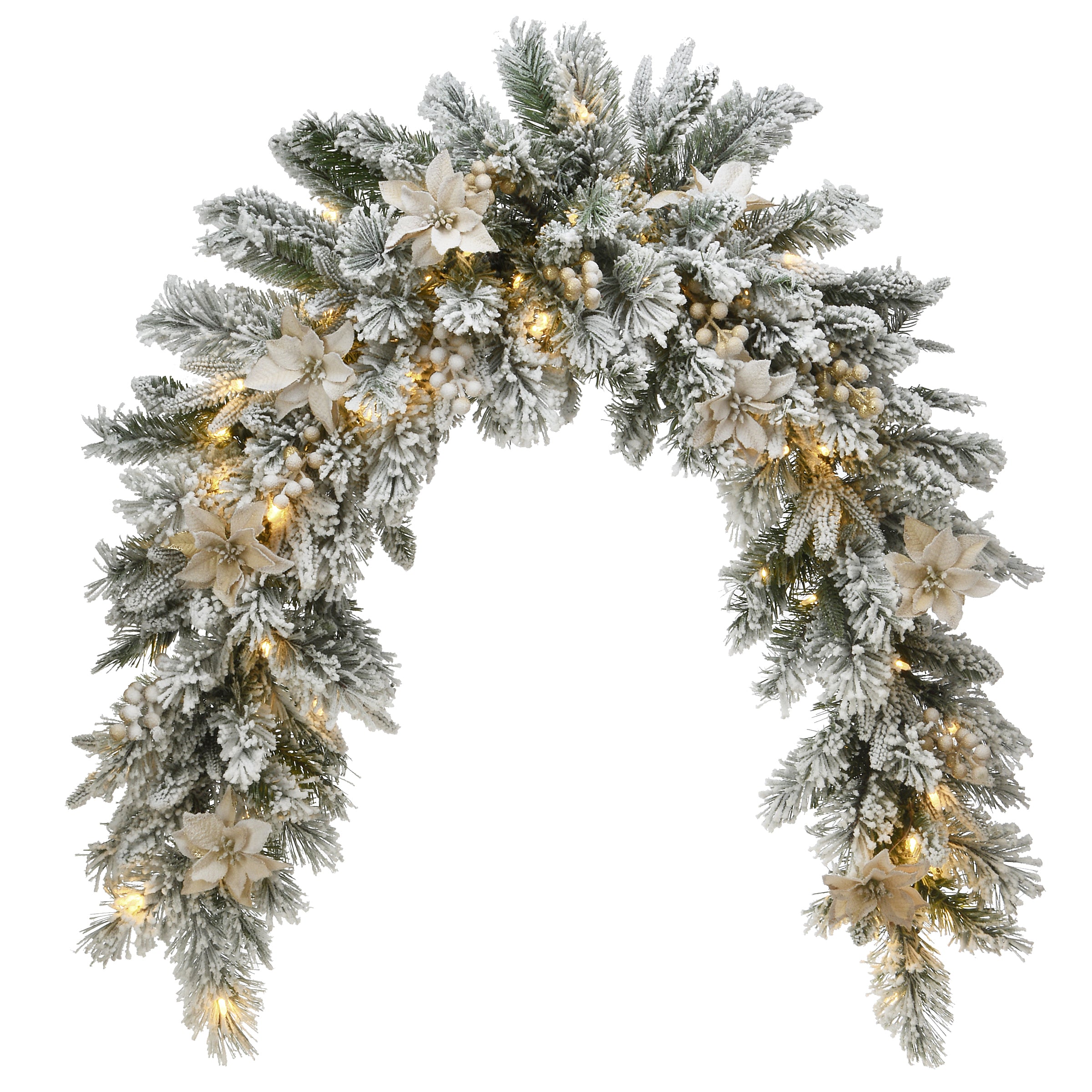 6 ft Pre-Lit Frosted Colonial Fir Christmas Swag with Warm White LED Lights - Perfect for Holiday Mantel, Staircase & Front Door Decor