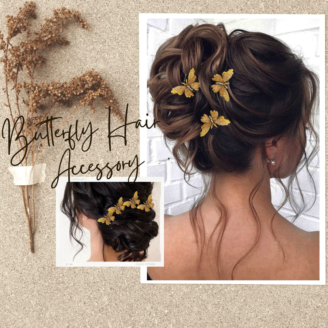 Elegant Velvet Butterfly Hair Pin & Comb Slide - Bridal Hair Accessories, Side Juda Pin, Pack of 6 (Brown) - Perfect for Weddings, Prom, and Special Occasions