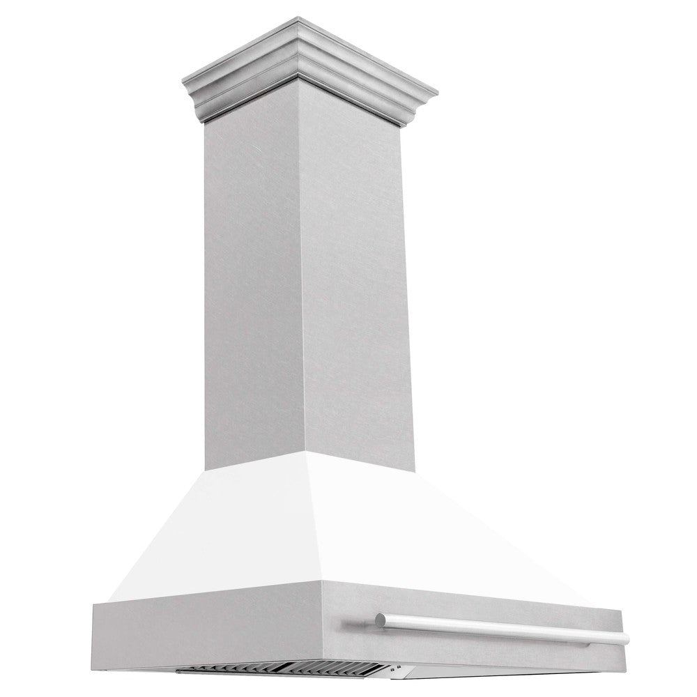 ZLINE 36 Inch Stainless Steel Wall Mount Range Hood - Satin Finish, Colored Shell & Stainless Steel Handle (Model 8654SNX 36) | Powerful Kitchen Ventilation for Gas Stoves & Cooking Areas