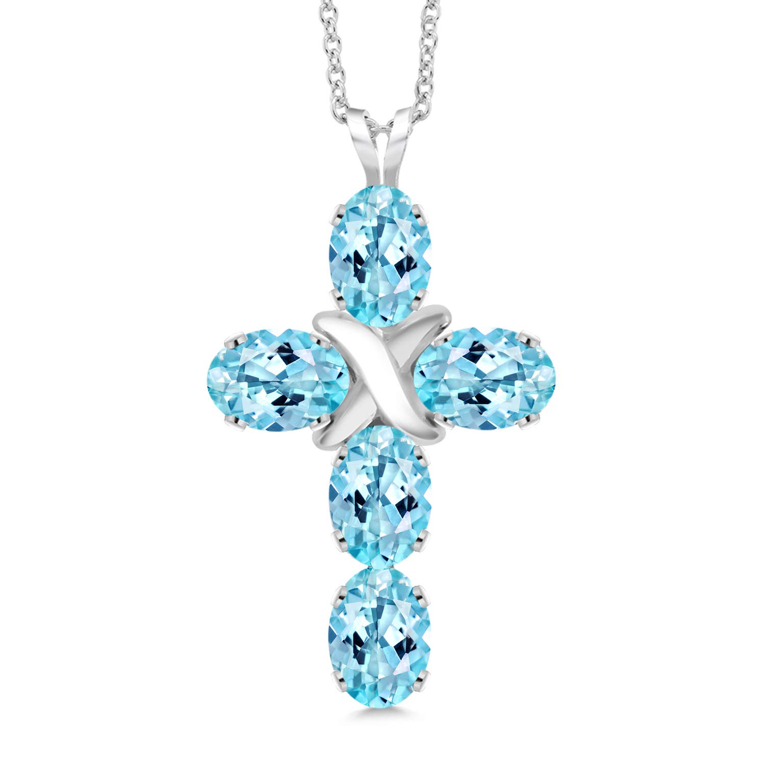 925 Sterling Silver Gemstone Birthstone Cross Necklace for Women | Oval 6X4MM Jesus Christian Religious Crucifix Pendant with 18 Inch Chain | Perfect Christian Gift for Baptism, Confirmation & Daily Wear