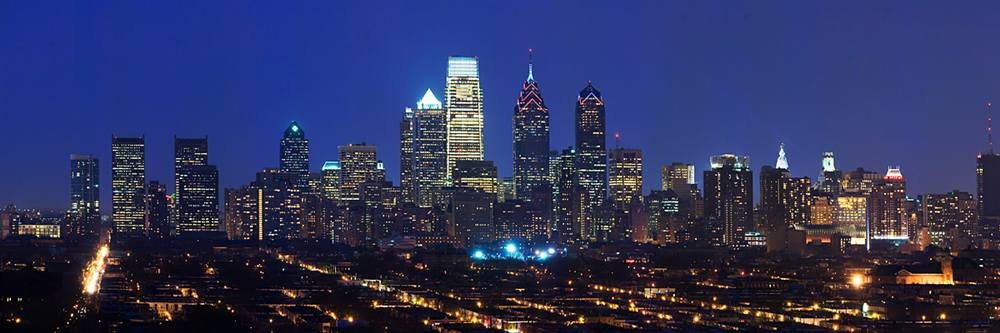 Peel & Stick Wall Mural - Philadelphia Cityscape at Night (36x12 inches) | Self-Adhesive Removable Wallpaper for Living Room, Bedroom & Office Decor
