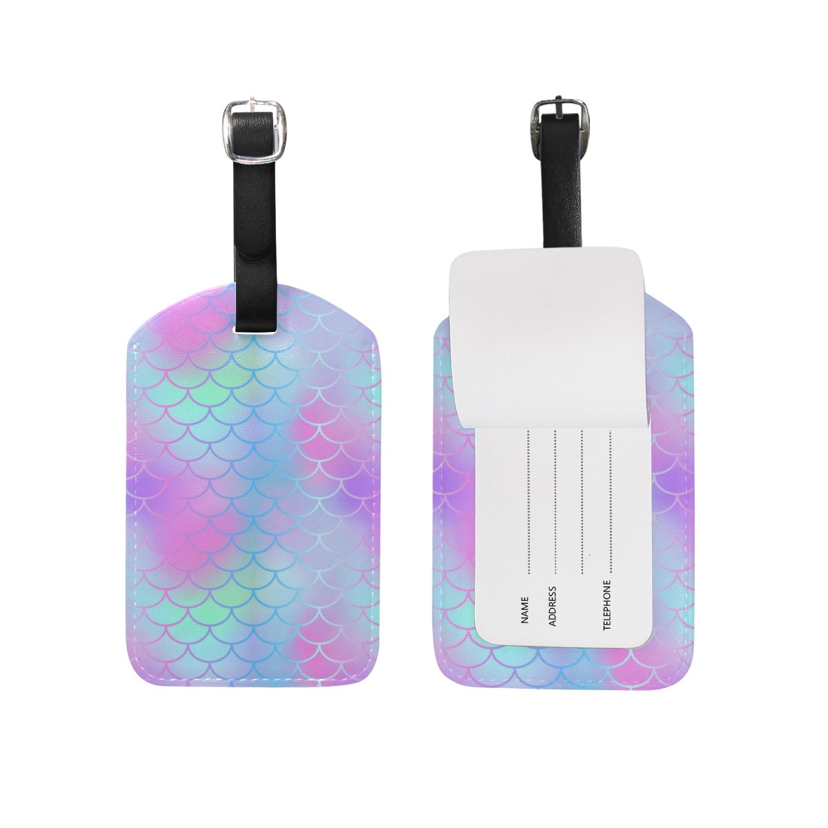 U LIFE Colorful Mermaid Tail Luggage Tags - Waterproof Durable Travel Baggage ID Tags for Suitcases, Backpacks & Carry-Ons (Perfect for Beach Vacations, Cruise Trips & Kids Travel Accessories)