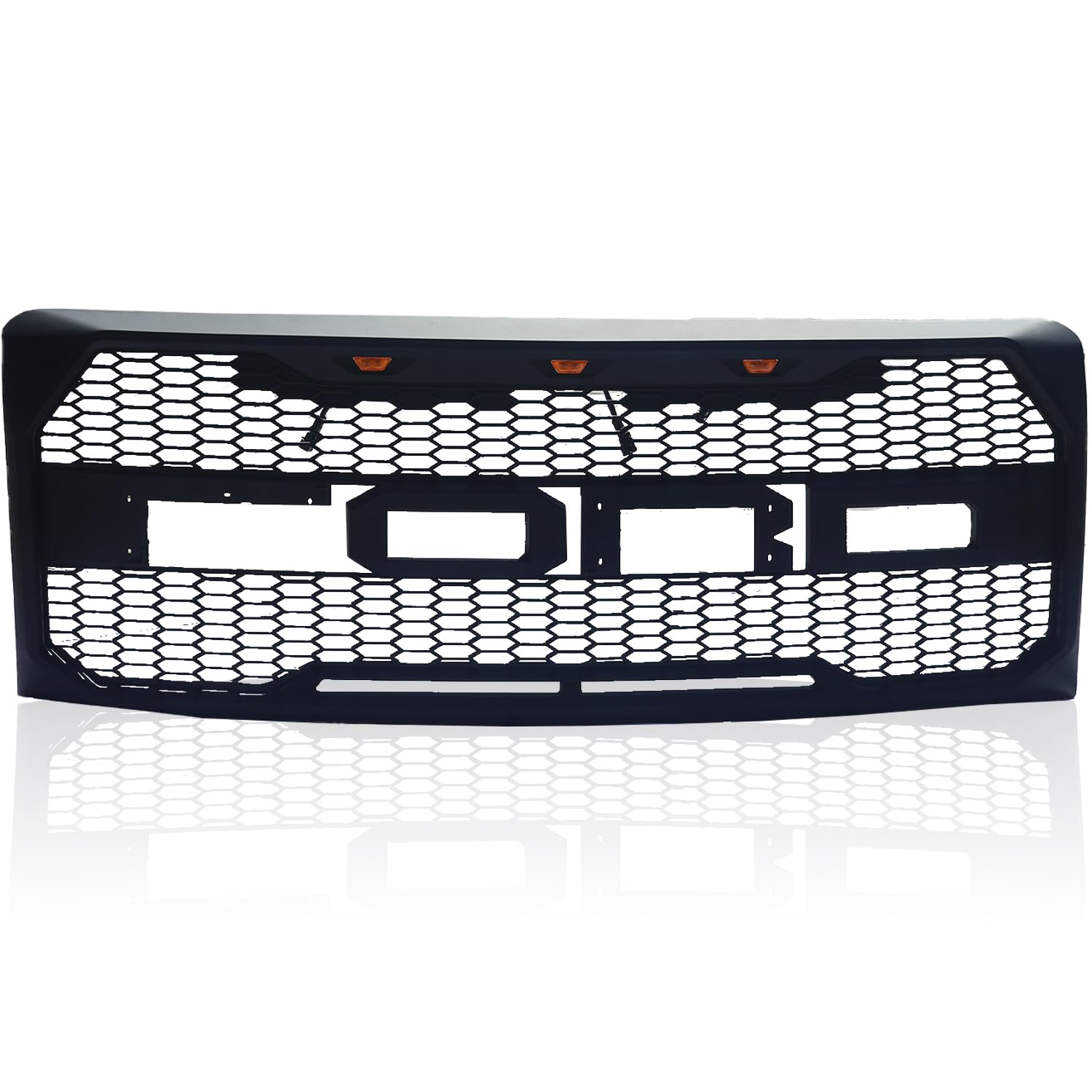 Ford F150 Front Grille Replacement (2009-2014) - Raptor Style Matte Black Mesh Grill with 3 Amber LED Lights | Upgrade for Off-Road & Truck Enthusiasts
