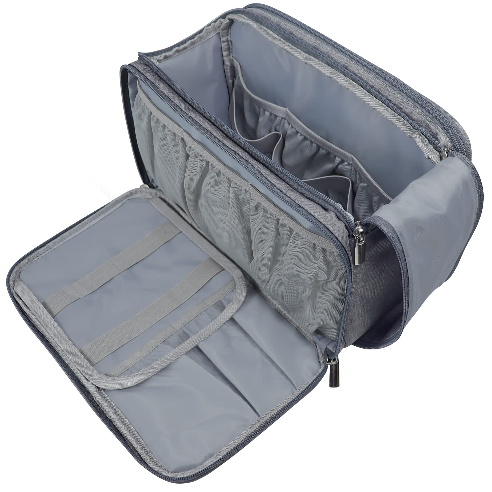 Waterproof Travel Toiletry Bag for Men & Women - Grey Washbag with Handle for Makeup & Bottles Storage