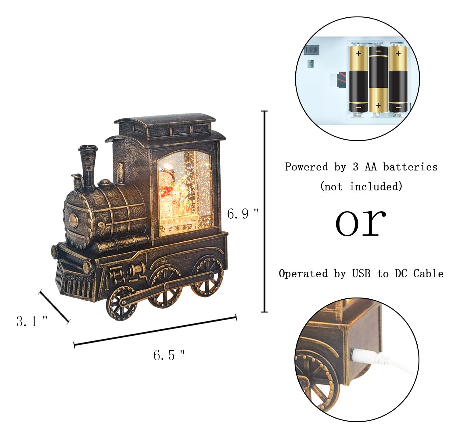 Charming Singing Snowman Family Snow Globe Lantern with Timer & Glittering Snow Effect - Bronze Train Design | Battery/USB Powered | Perfect for Christmas Decor, Gift Giving & Holiday Home Décor