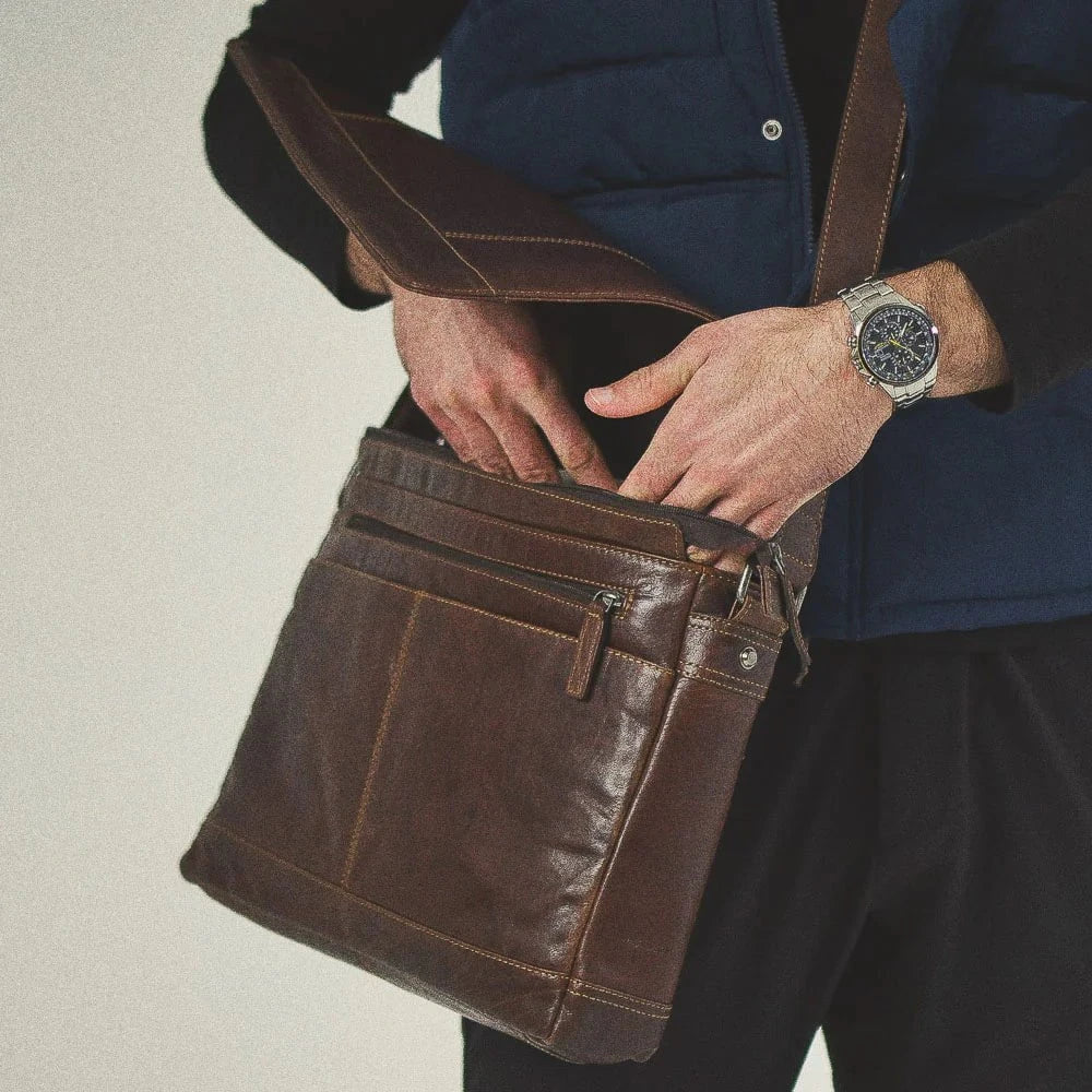 Jack Georges Voyager Full Size Messenger Bag for Men - Durable Leather Crossbody Bag for Work, Travel & Everyday Use - Stylish Laptop Briefcase with Adjustable Strap