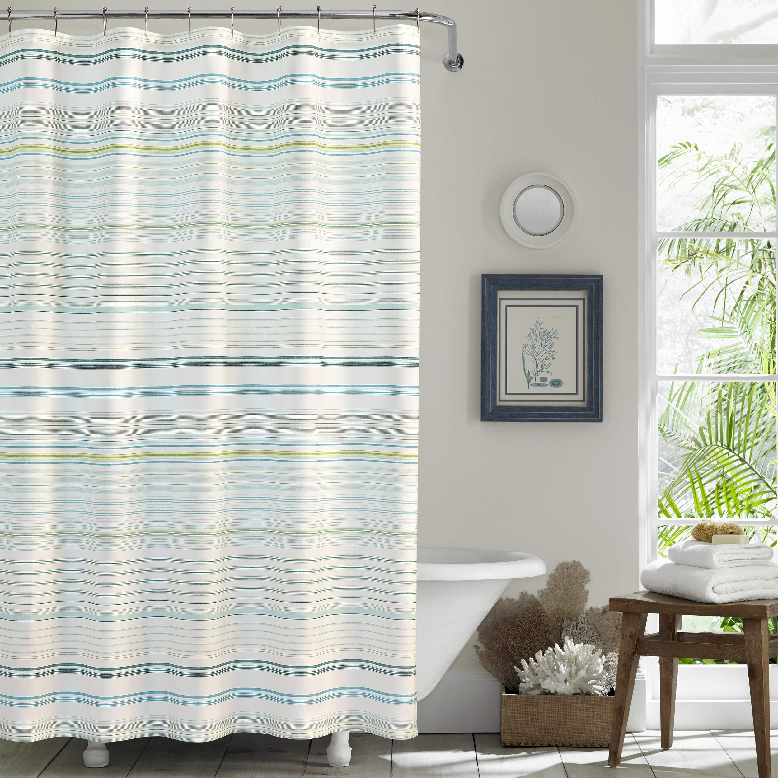 Tommy Bahama Fabric Shower Curtain - Stylish Striped Bathroom Decor with Hook Holes (72