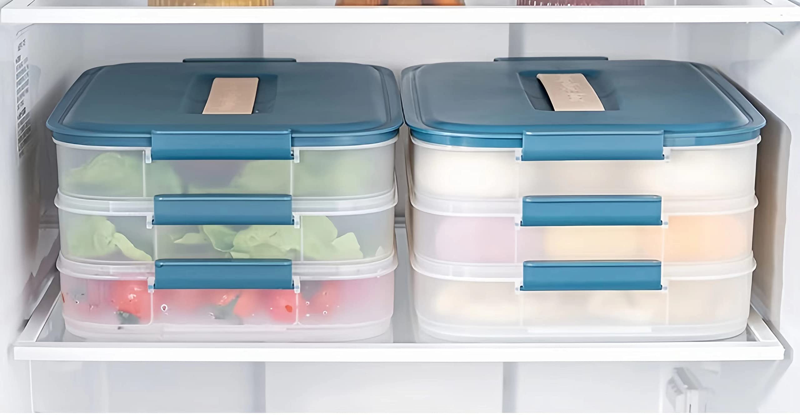 Airtight Plastic Bacon Keeper with Lids - Food Storage Container for Deli Meats, Cold Cuts & Cheese - Refrigerator & Freezer Safe - Low Profile Cookie Holder for Christmas Baking & Meal Prep Organization