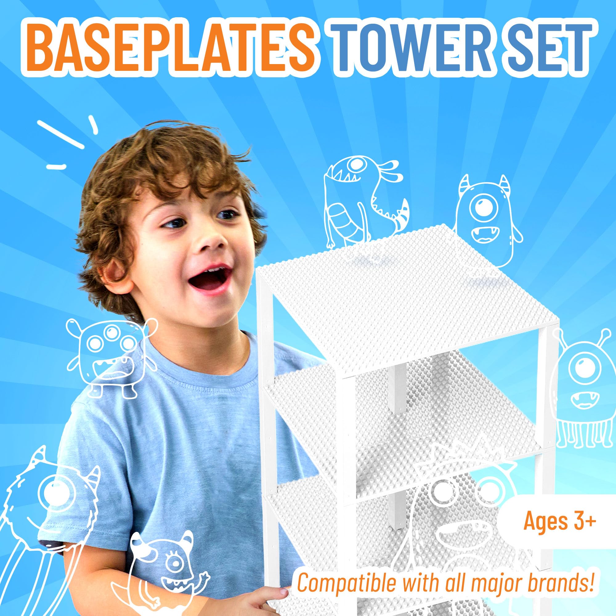 Strictly Briks Lego-Compatible Stackable Baseplates - 4 Pack (6x6 Inches) with 30 Building Bricks for Towers, Shelves & Creative Play - Red, Green, Blue & Yellow - Perfect for Kids' STEM Toys & Home Organization