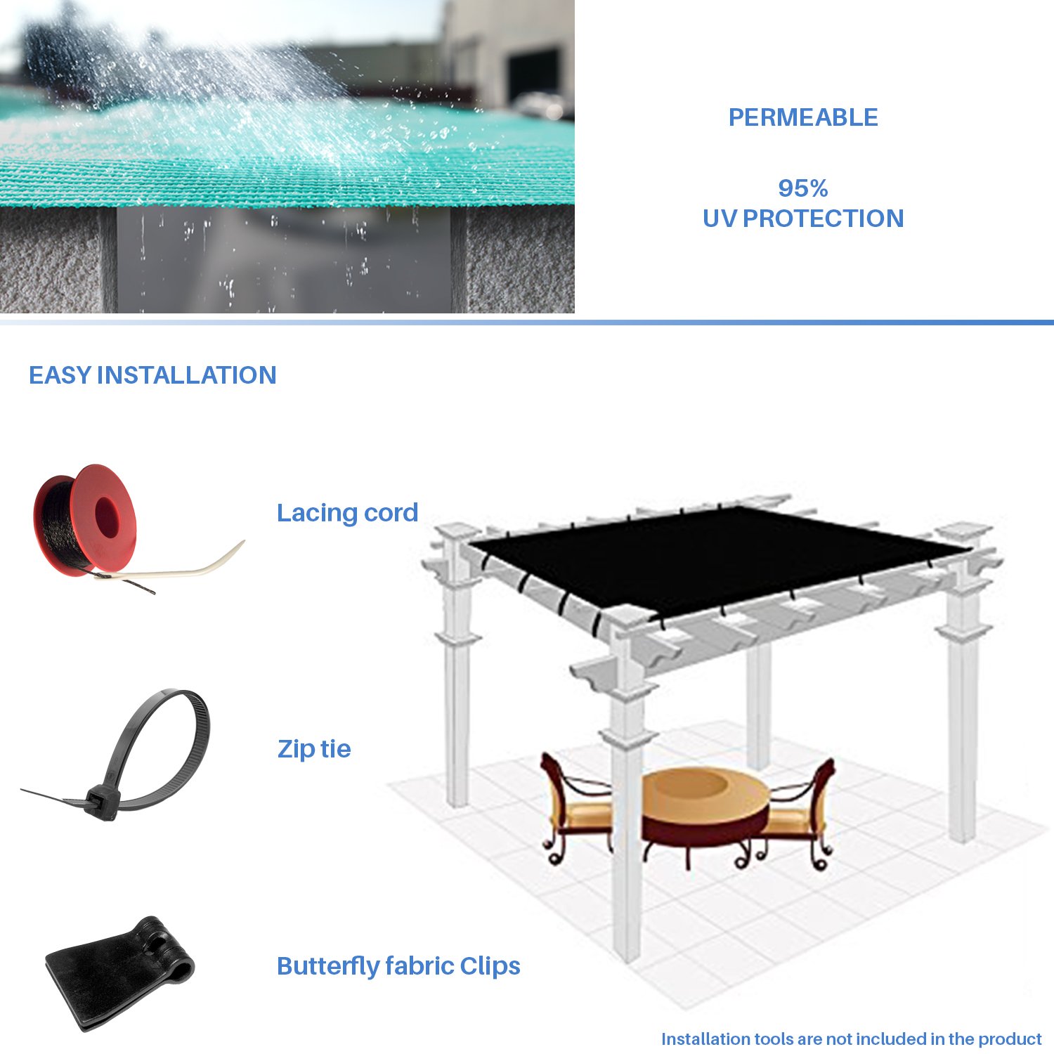 E&K Sunrise 8' x 50' Sun Shade Fabric Roll - UV Resistant Outdoor Canopy Cover for Pergola, Backyard, Garden, Patio, Deck & Greenhouse - Turquoise Shade Cloth for Sun Protection & Temperature Control