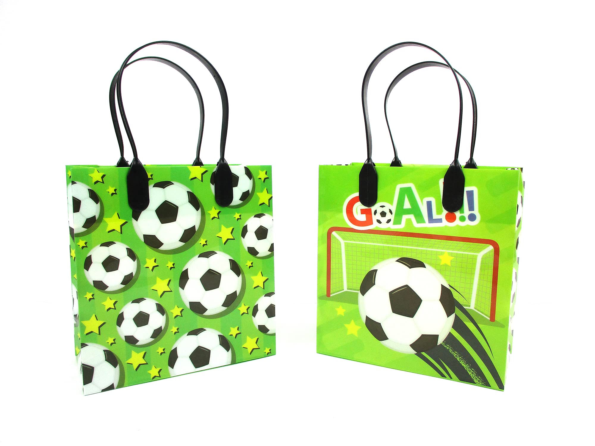 TINYMILLS Soccer Party Favor Bags with Handles - 12 Pack Football Themed Treat Bags for Birthday Parties, Snack Duty & Goodie Bags - Perfect for Kids' Sports Events, School Snacks & Game Day Treats
