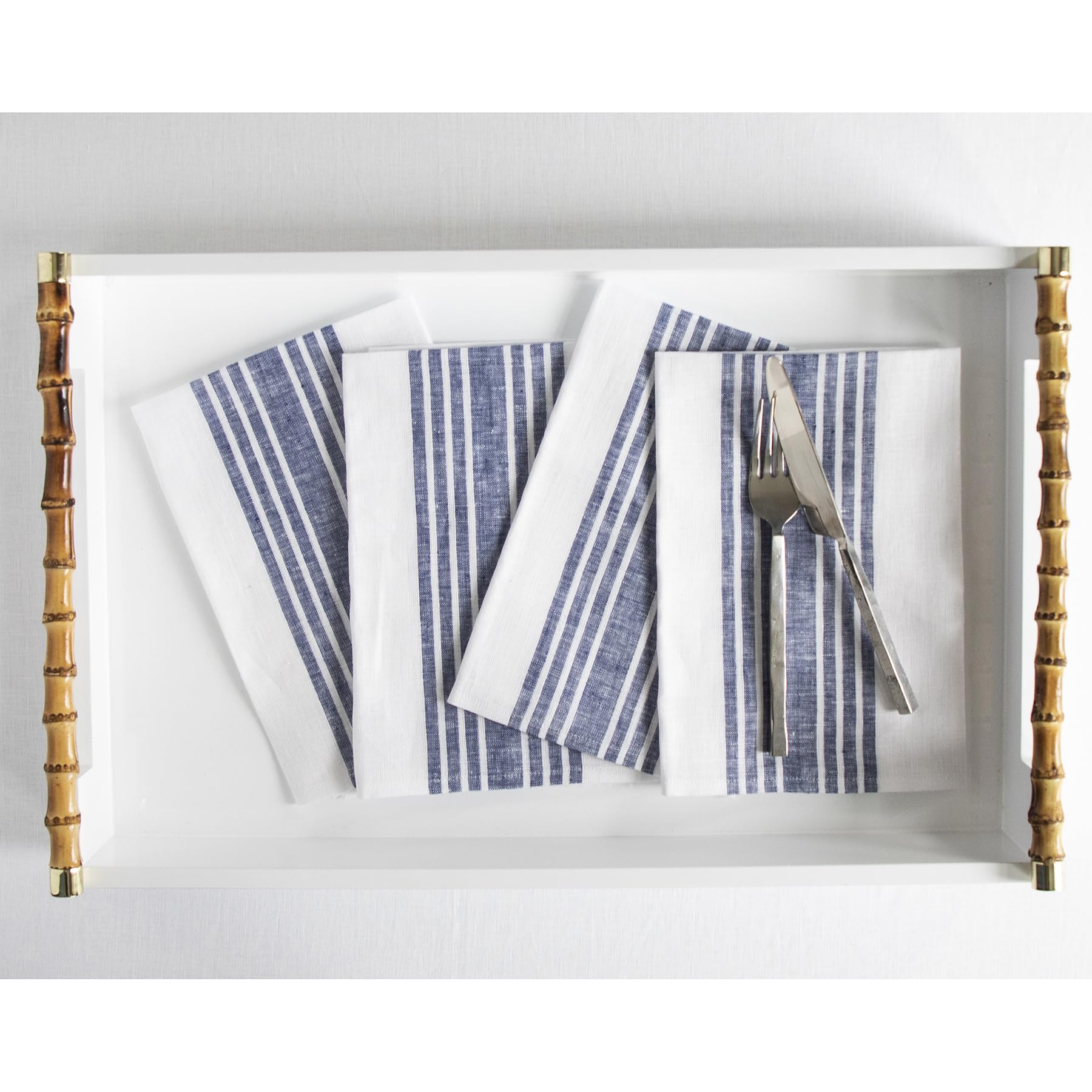 Premium 100% Pure Linen Napkins Set of 4 - 20x20 Inch Farmhouse Style Navy & White Striped Cloth Napkins - Handcrafted, Machine Washable for Easter, Mother's Day & Spring Decor - Perfect for Dinner Parties, Wedding Receptions & Upscale Restaurant Table Settings