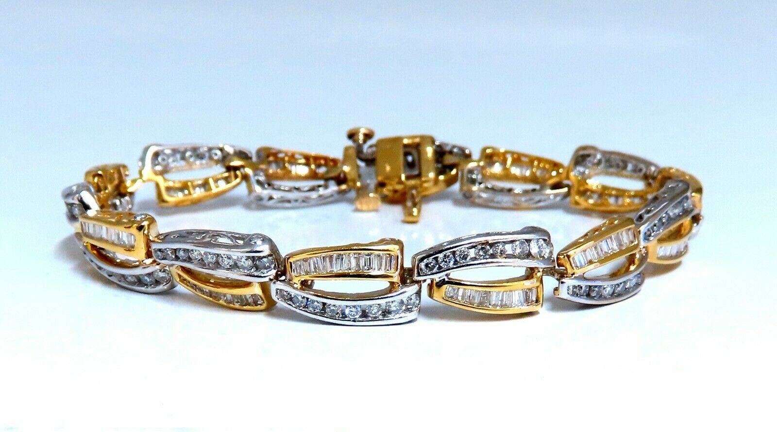3.54ct Natural Baguette & Round Diamond Tennis Bracelet in 14K Gold - Elegant Channel Setting for Women's Jewelry - Perfect for Weddings, Anniversaries and Special Occasions