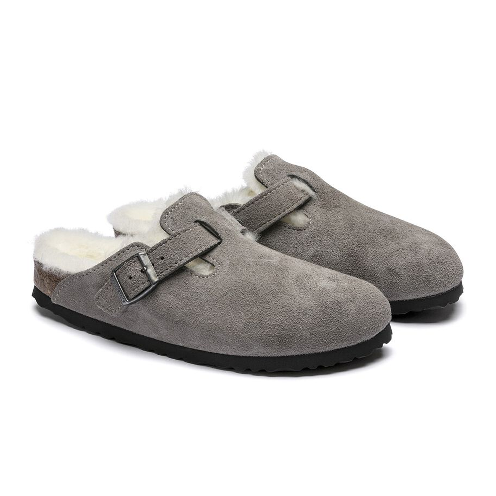 Birkenstock Boston Narrow Clog for Women - Stone Coin Suede with Natural Shearling Lining | Comfortable House Slippers for Indoor & Outdoor Wear