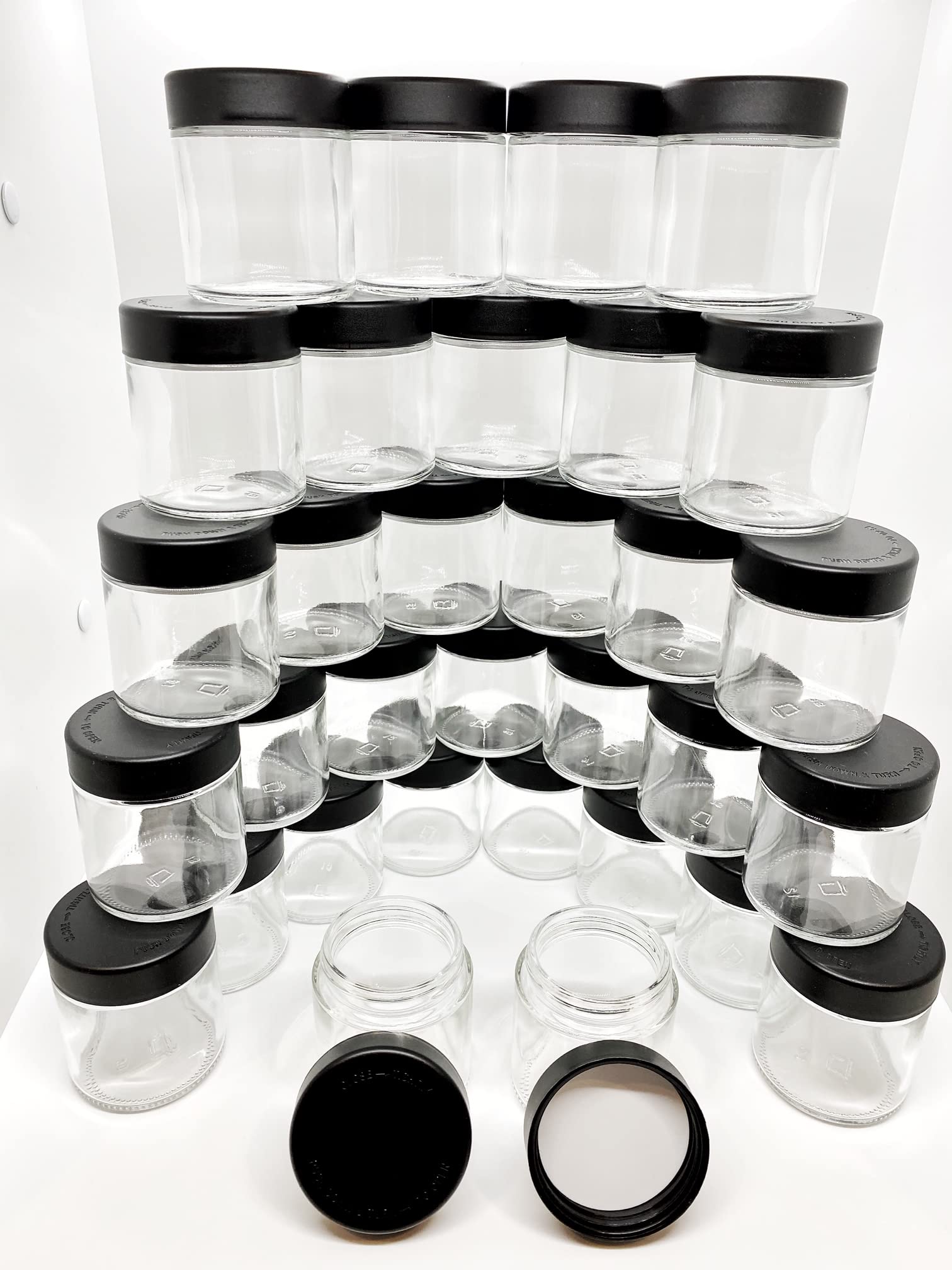 Child Resistant 3oz Glass Jars with Black Caps - 100 Pack Airtight Containers for Storing Herbs, Spices, CBD, and Essential Oils - Perfect for Home, Kitchen, and DIY Projects