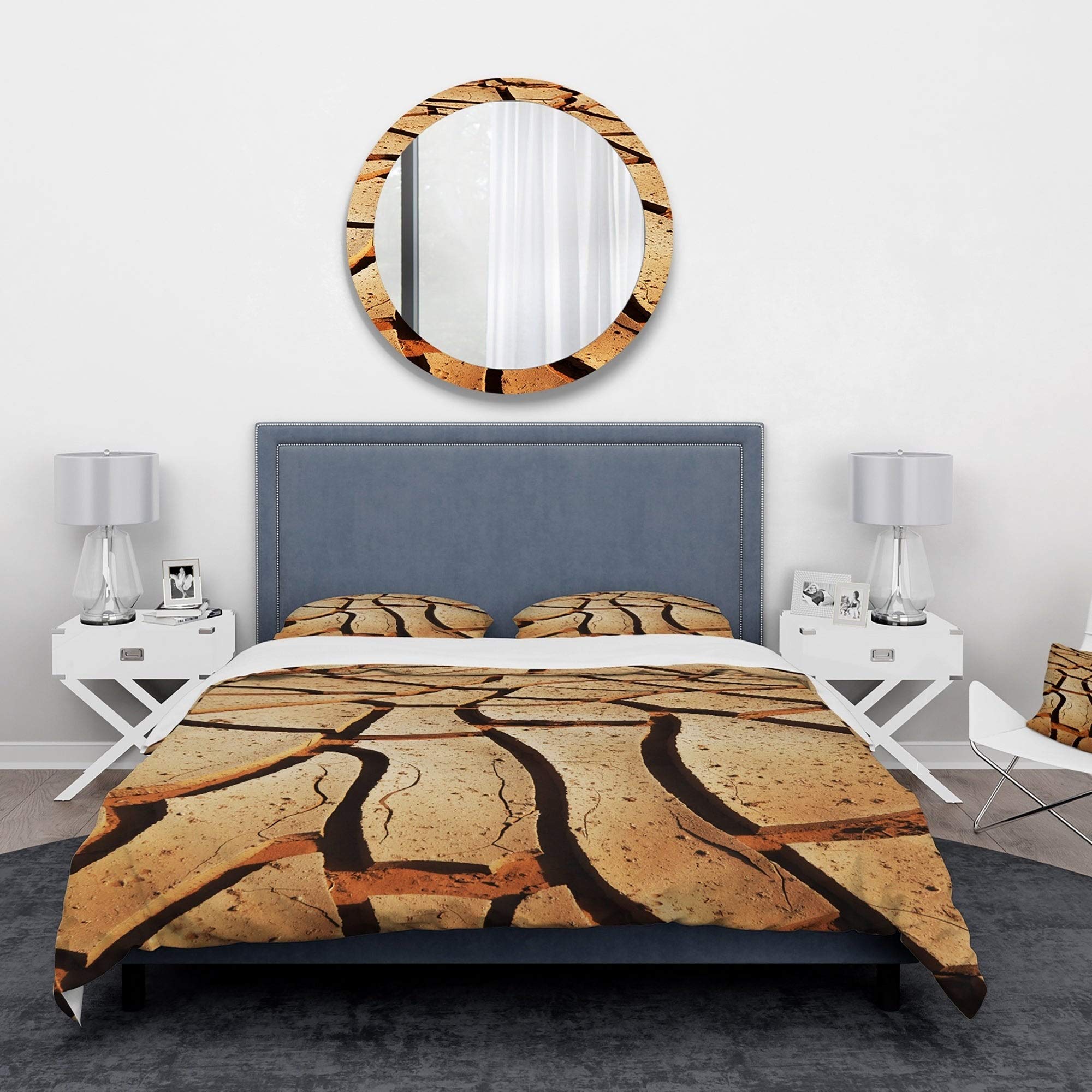 DESIGN ART 'Cracked Brown Drought Land' African Landscape Duvet Cover Set - Full/Queen Size with 2 Pillow Shams | Earth Tone Bedding for Boho & Safari Themed Bedrooms (Comforter Not Included)