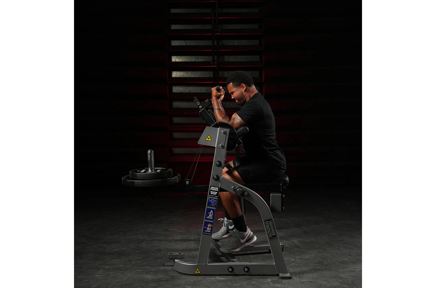 Hammer Strength Plate Loaded Seated Biceps Curl Machine - Professional Gym Equipment for Arm Workouts & Strength Training