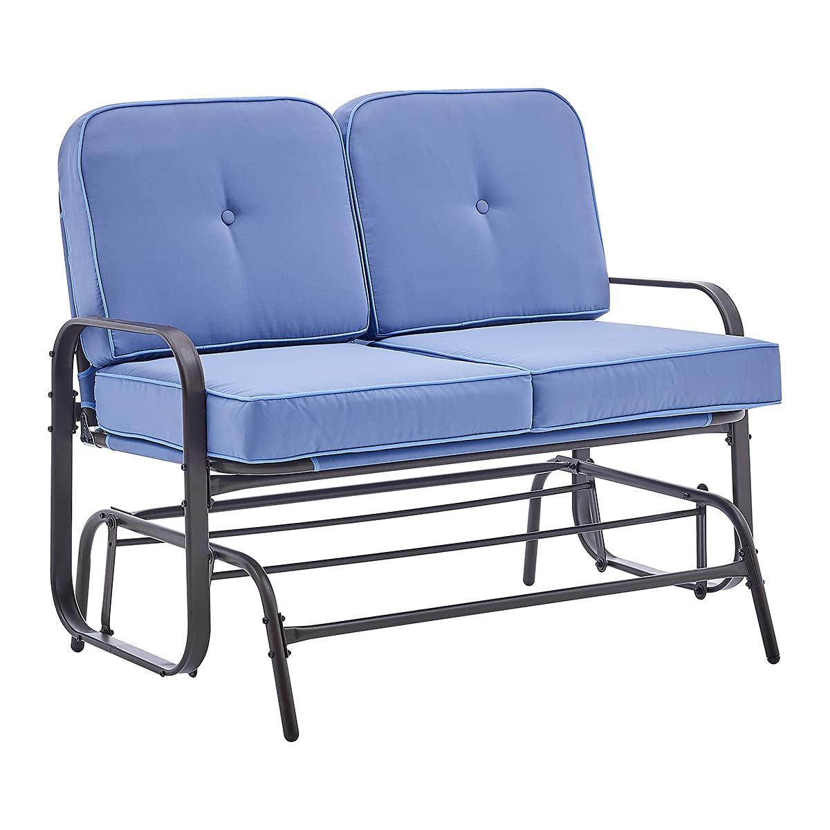 Barton Outdoor Swing Glider Rocking Chair - 2-Person Steel Frame Patio Bench with Cushion, Blue | Durable Garden Loveseat for Backyard, Porch & Deck Relaxation