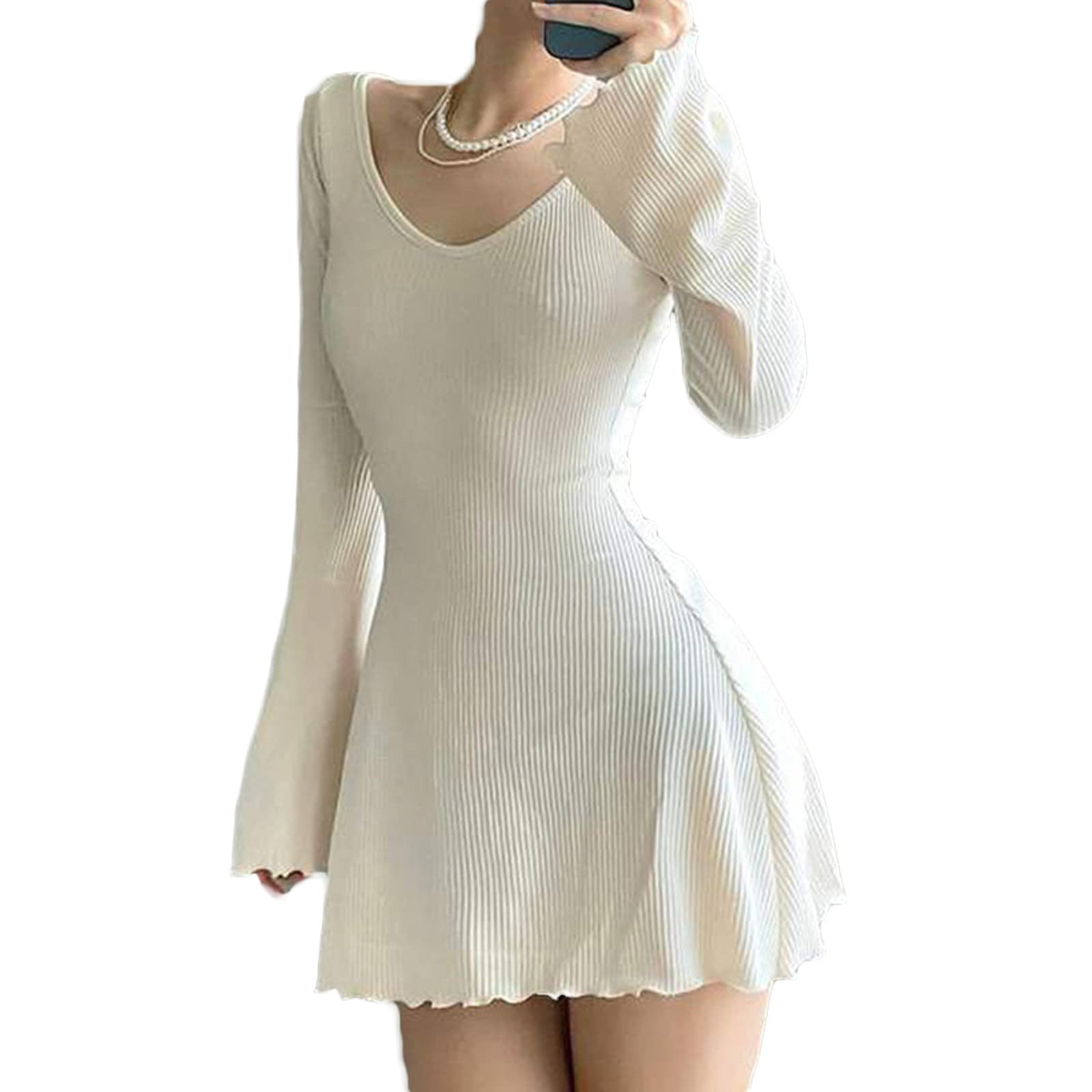 Sexy Bodycon Mini Dresses for Women - Long Sleeve Hollow Out Ruched Short Dress | Y2K Style Clubwear for Night Out, Party & Vacation | Perfect for Date Night, Clubbing & Special Occasions