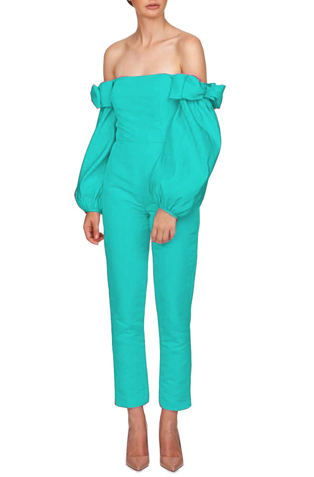 Emanni Women's Wedding Jumpsuit with Detachable Skirt - Elegant Bridal Gown & Party Pants for Bride & Bridesmaids in Turquoise | Perfect for Beach Weddings, Vow Renewals & Formal Events