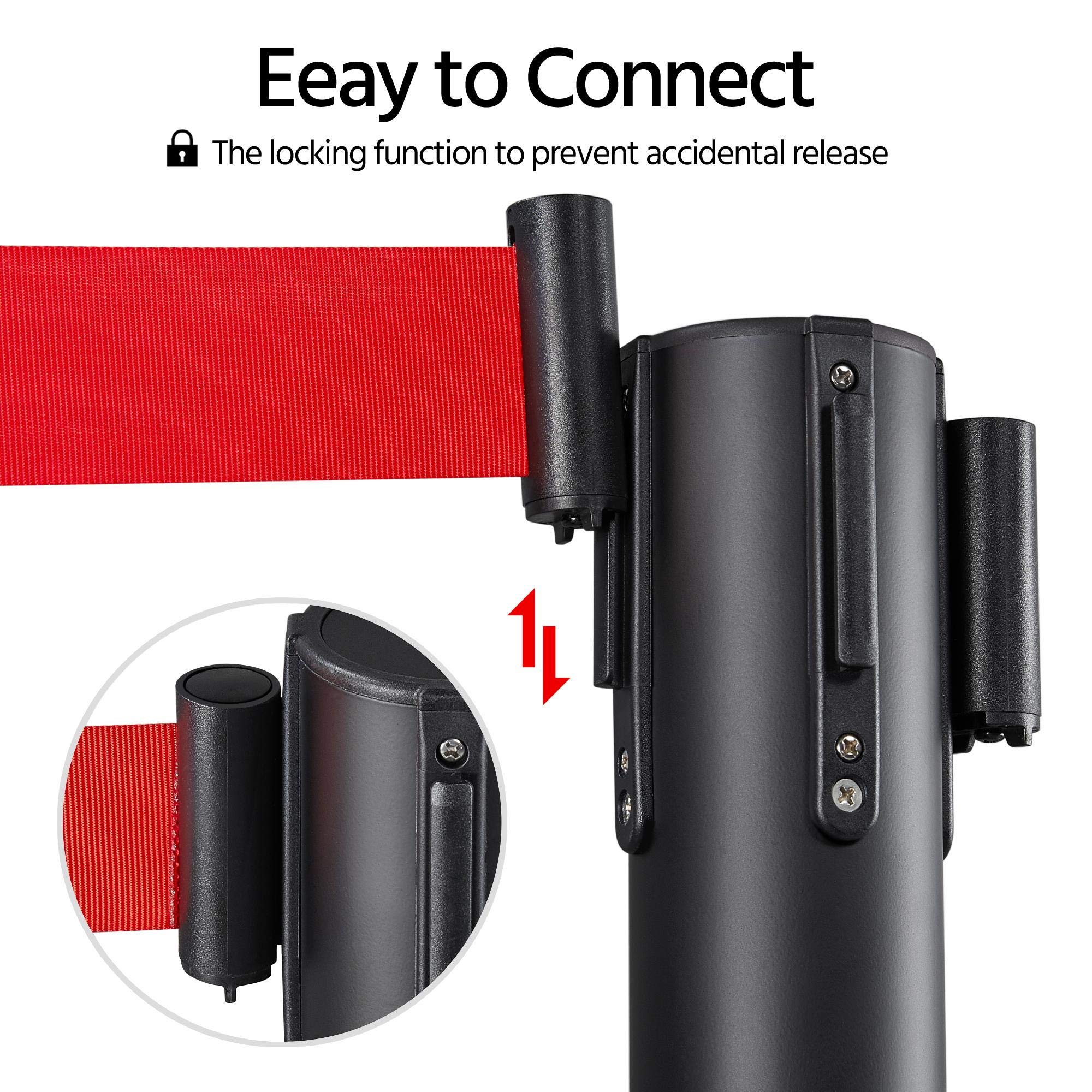 Yaheetech 4-Pack Heavy Duty Black Crowd Control Stanchions - 36-Inch Height with 6.5 Feet Retractable Red Belt, Easy Connect Assembly for Events, Queues & Venue Safety