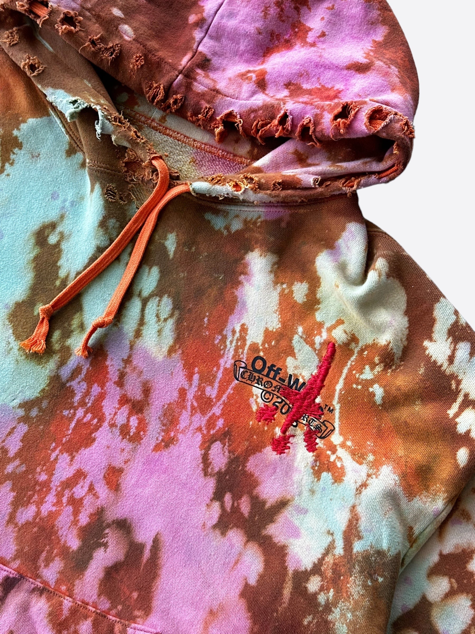 Chrome Hearts Off White CVTVLIST Orange Tie Dye Bleached Hoodie - Stylish Streetwear for Men & Women | Perfect for Casual Outfits, Music Festivals and Urban Fashion