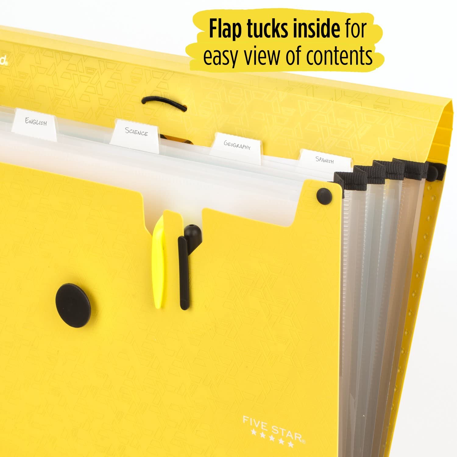 5 Star 6 Pocket Expanding File Organizer - Plastic Expandable File Folder with Tabs, Holds Letter Size 8.5