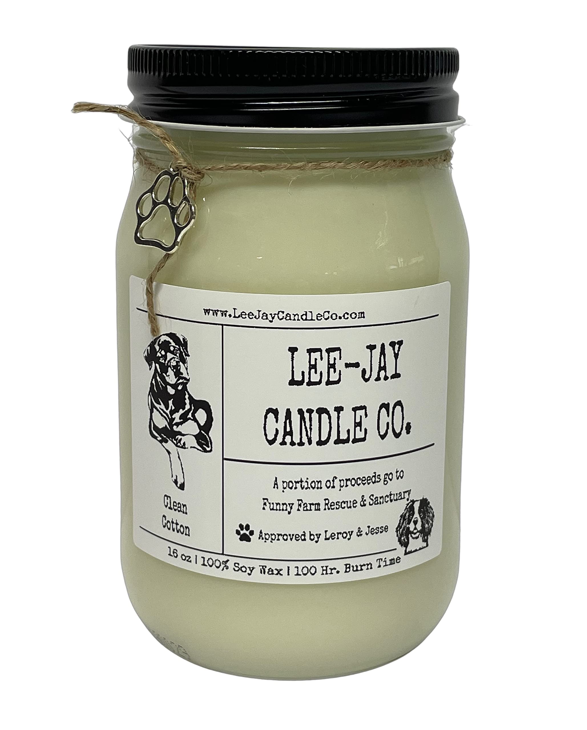 16 oz. Clean Cotton Scented 100% Soy Wax Candle | Hand-Poured, Highly Fragranced | Lee-Jay Candle Co. | Perfect for Home Decor, Relaxation & Gifts