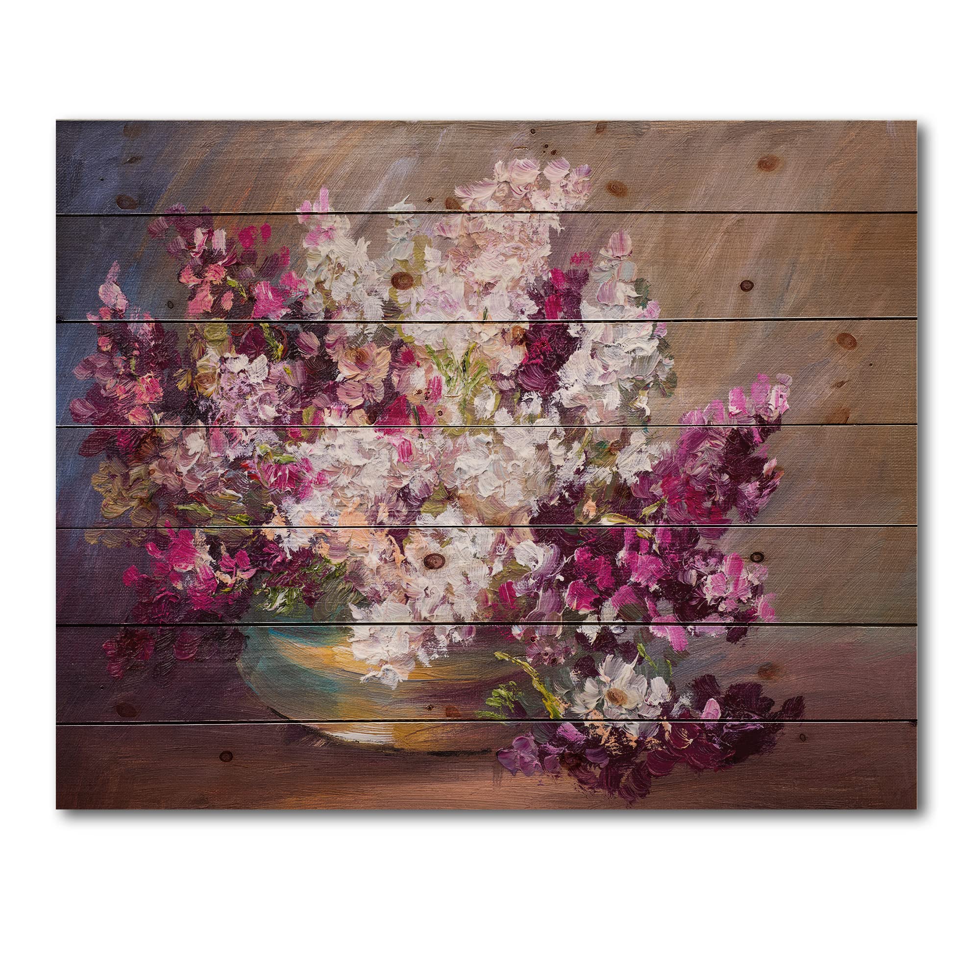 DesignQ Bouquet Of Lilacs Still Life Traditional Wood Wall Decor - Purple Floral Wood Wall Art Panel - Large Pine Wood Printed Home Decor - Perfect for Living Room, Bedroom & Office Wall Decoration