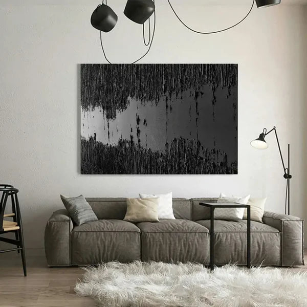 Black Minimalist Textured Painting #MZ014 - Modern Abstract Wall Art for Living Room, Bedroom & Office Decor