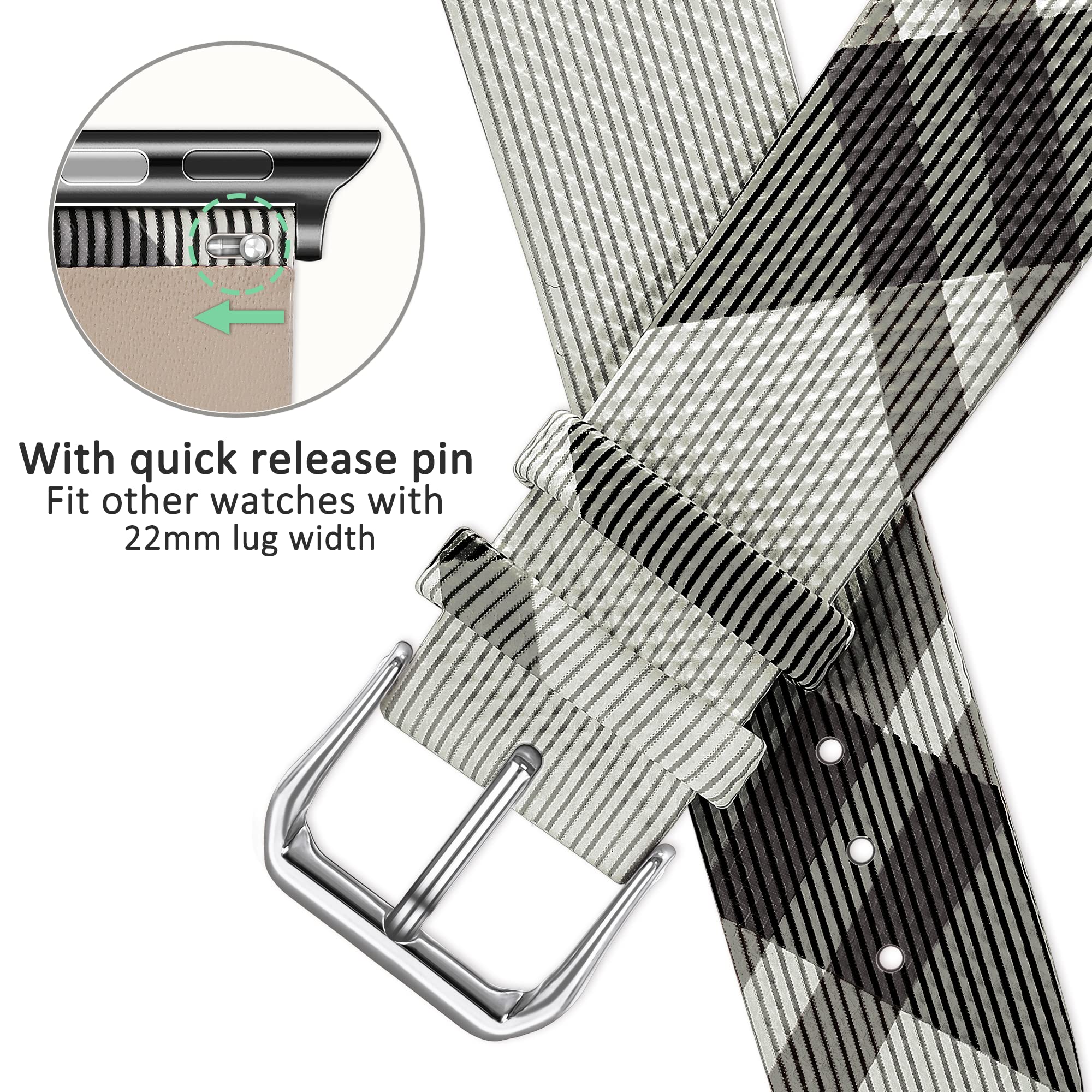 Classic Plaid Apple Watch Band 45mm 44mm 42mm Compatible with iWatch Series 7/6/SE/5/4/3/2/1 - Fashion Leather Strap for Women & Men - Elegant Retro Bracelet (Black) - Perfect for Office, Dating & Formal Occasions