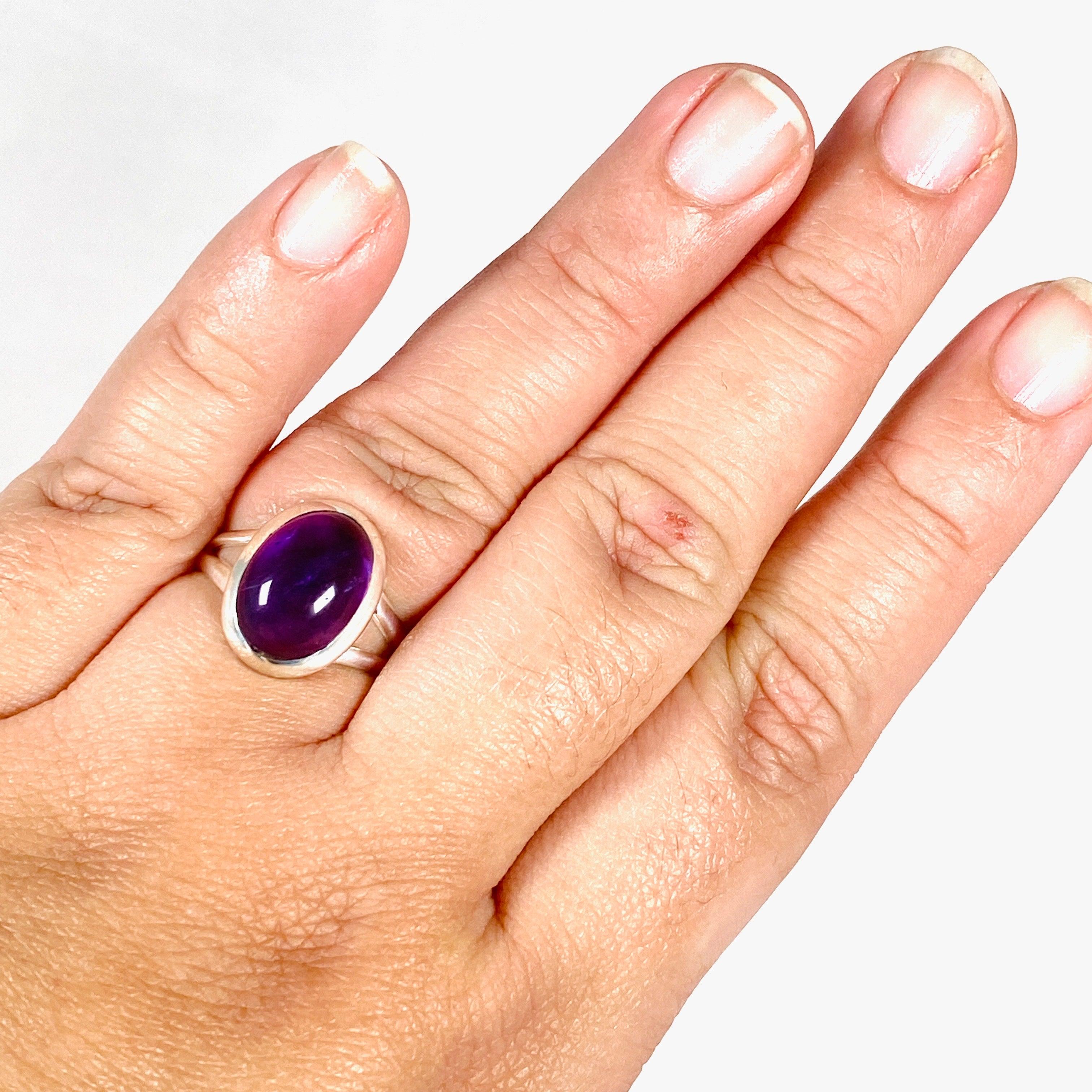 Amethyst Oval Ring for Women - Size 10 - KRGJ2951 - Elegant Purple Gemstone Jewelry for Everyday Wear & Special Occasions