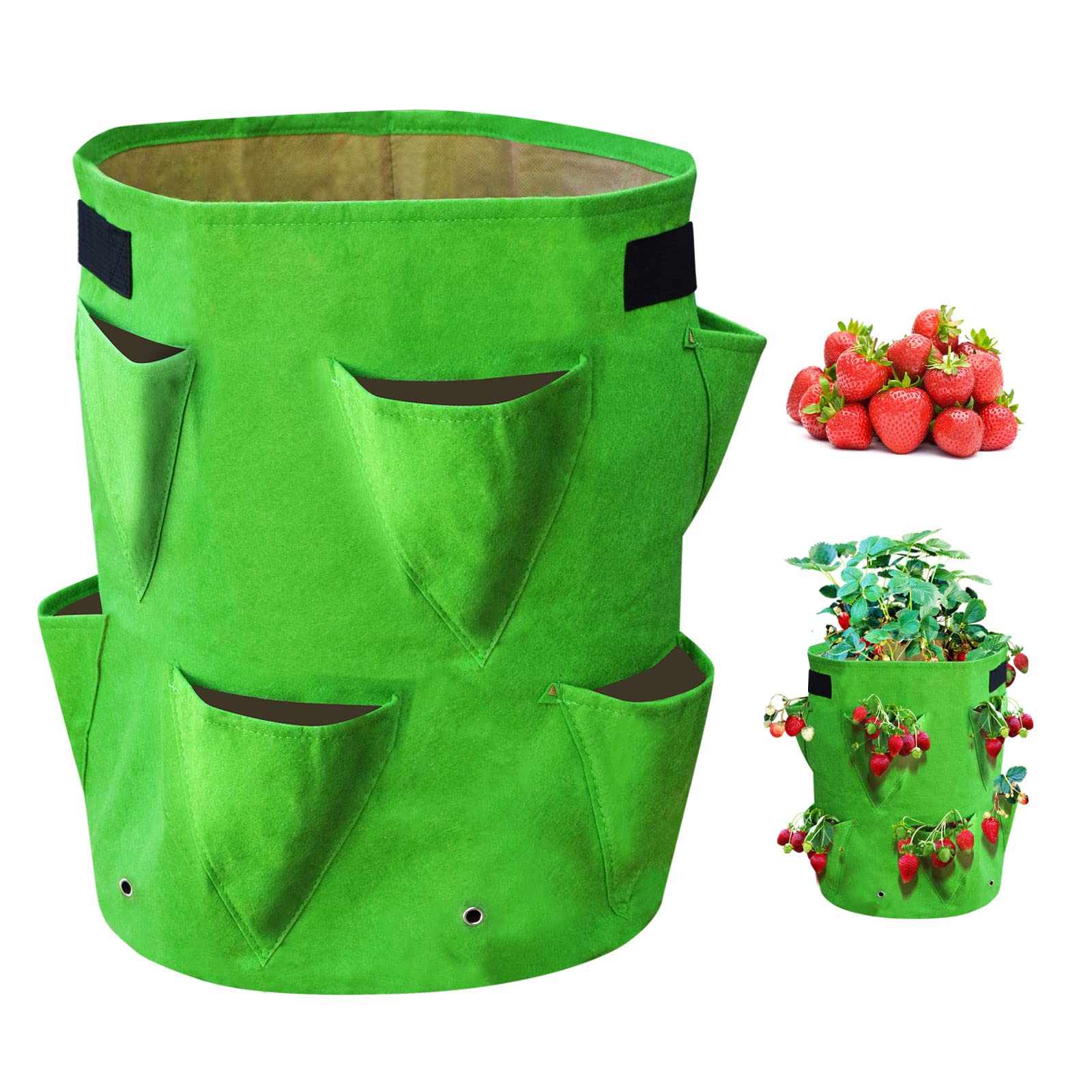 YardGrow 10 Gallon Strawberry Planter Grow Bags - Large Breathable Non-Woven Fabric Pots with Handles for Fruits, Flowers, Vegetables (1 Pack) - Perfect for Patio, Balcony & Indoor Gardening