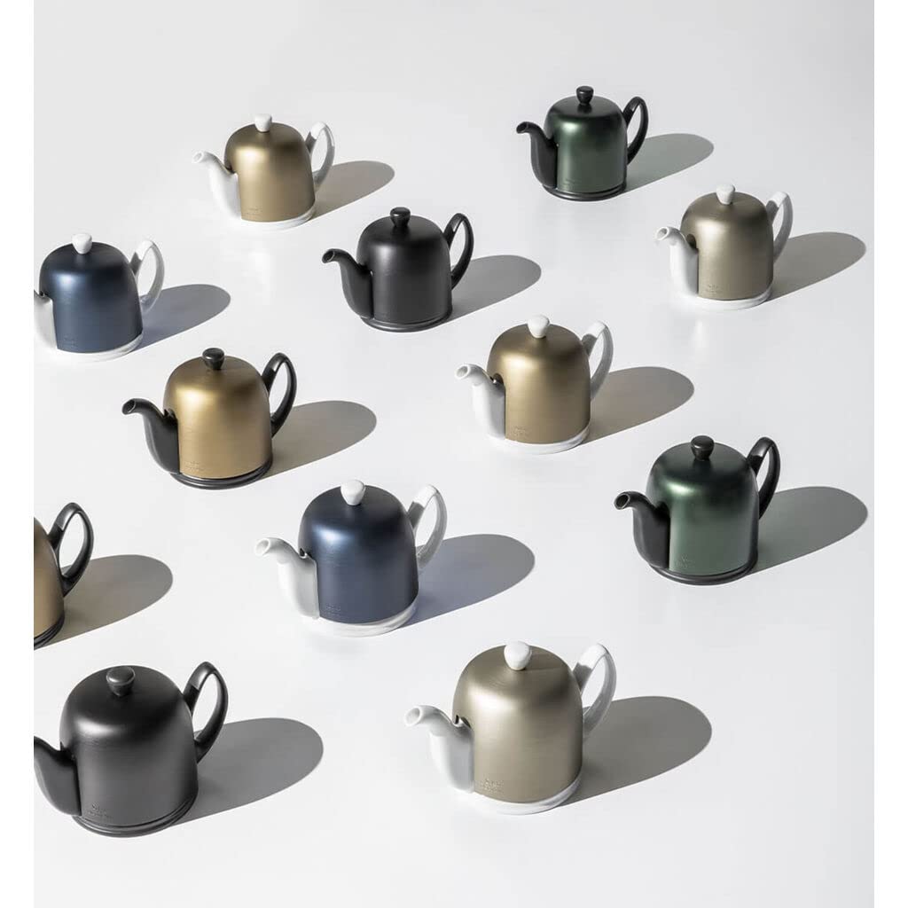 Premium French Porcelain Teapot with Brushed Aluminum Lid - 36oz (6 Cup) Ceramic Loose Leaf Tea Kettle with Removable Infuser - Elegant White Tea Pot for Afternoon Tea, High Tea & Home Decor