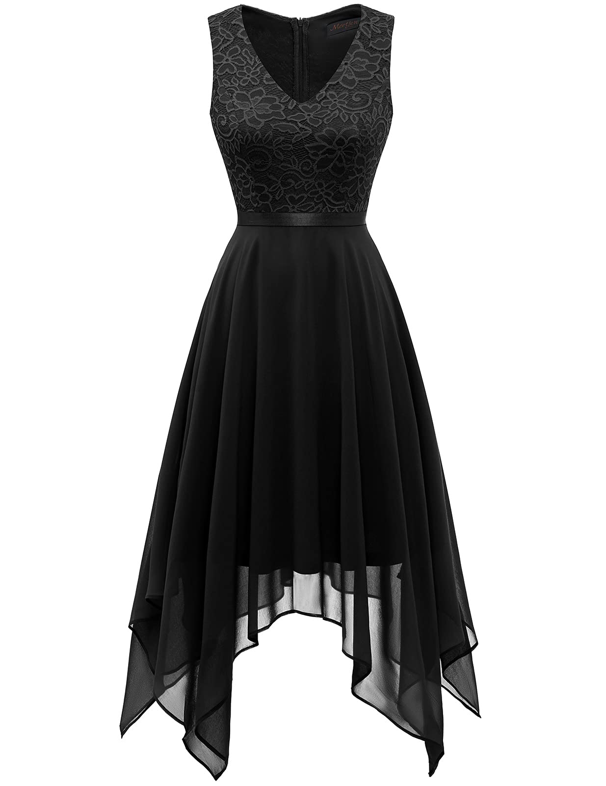 Meetjen Women's Vintage Floral Lace Dress - Handkerchief Hem Asymmetrical Cocktail Formal Swing Dress for Wedding, Party & Evening Events | Elegant A-Line Midi Dress for Special Occasions