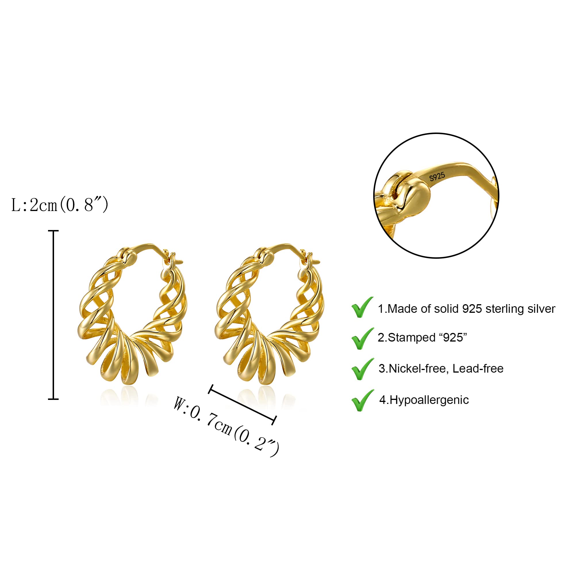 925 Sterling Silver Hoop Earrings for Women - Cubic Zirconia Tiny Huggie Earrings | Hypoallergenic, Dainty Everyday Jewelry | Perfect for Work, Date Night & Gifts