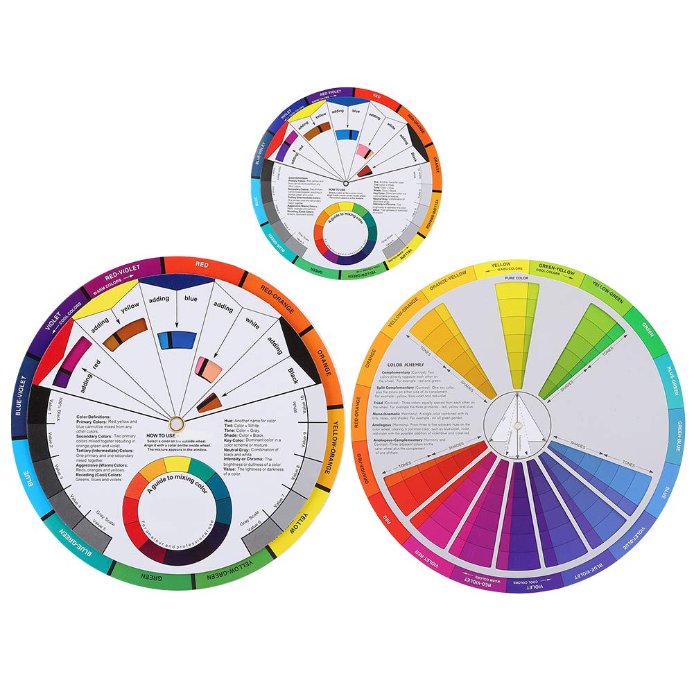 3-Piece Color Wheel Set for Paint Mixing - Artist Pigment Color Blending Tool for Acrylic, Oil & Watercolor Painting - Perfect for DIY Art Projects & Classroom Learning